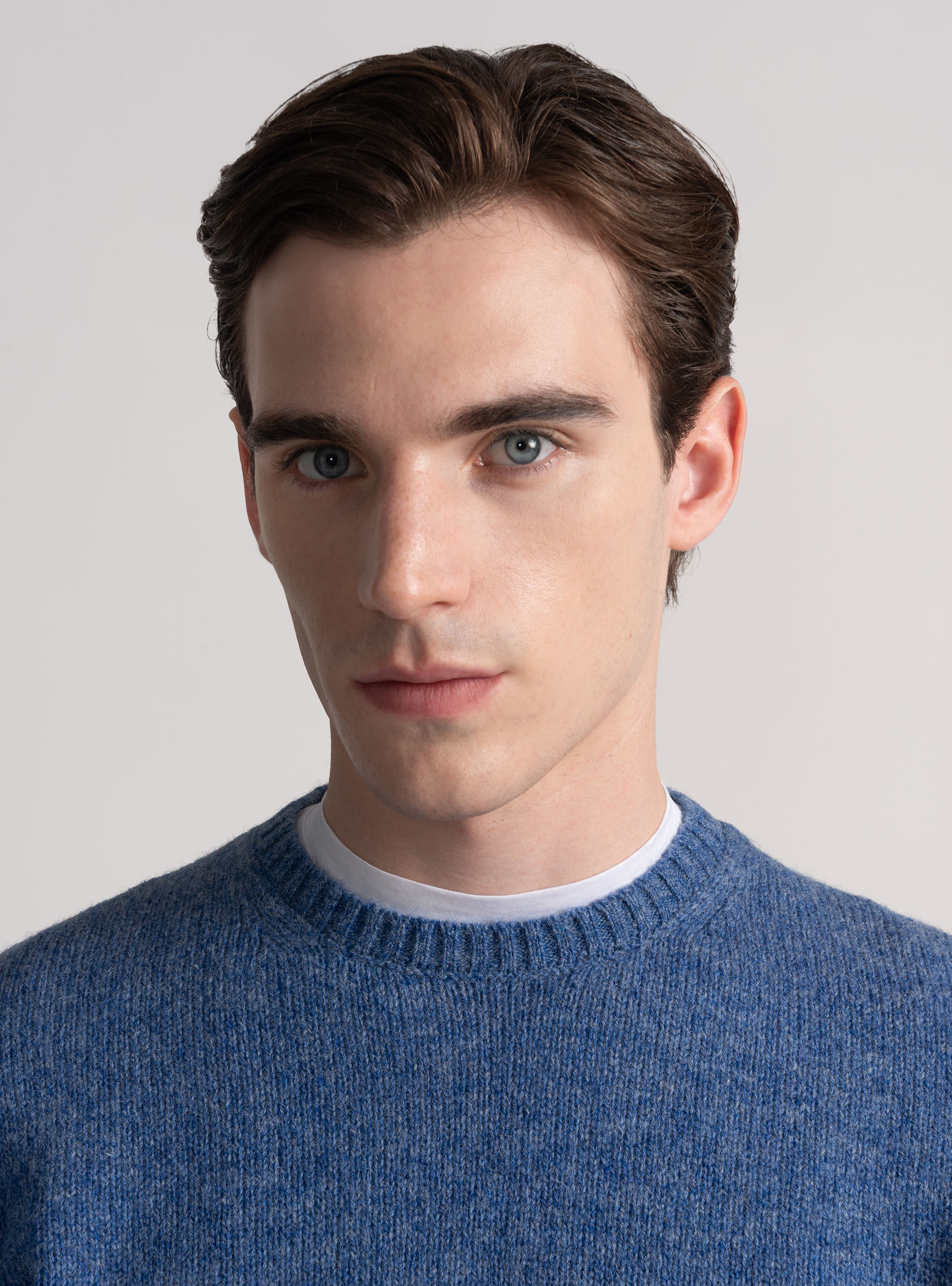 Shetland wool crew-neck sweater, 0243C DENIM
