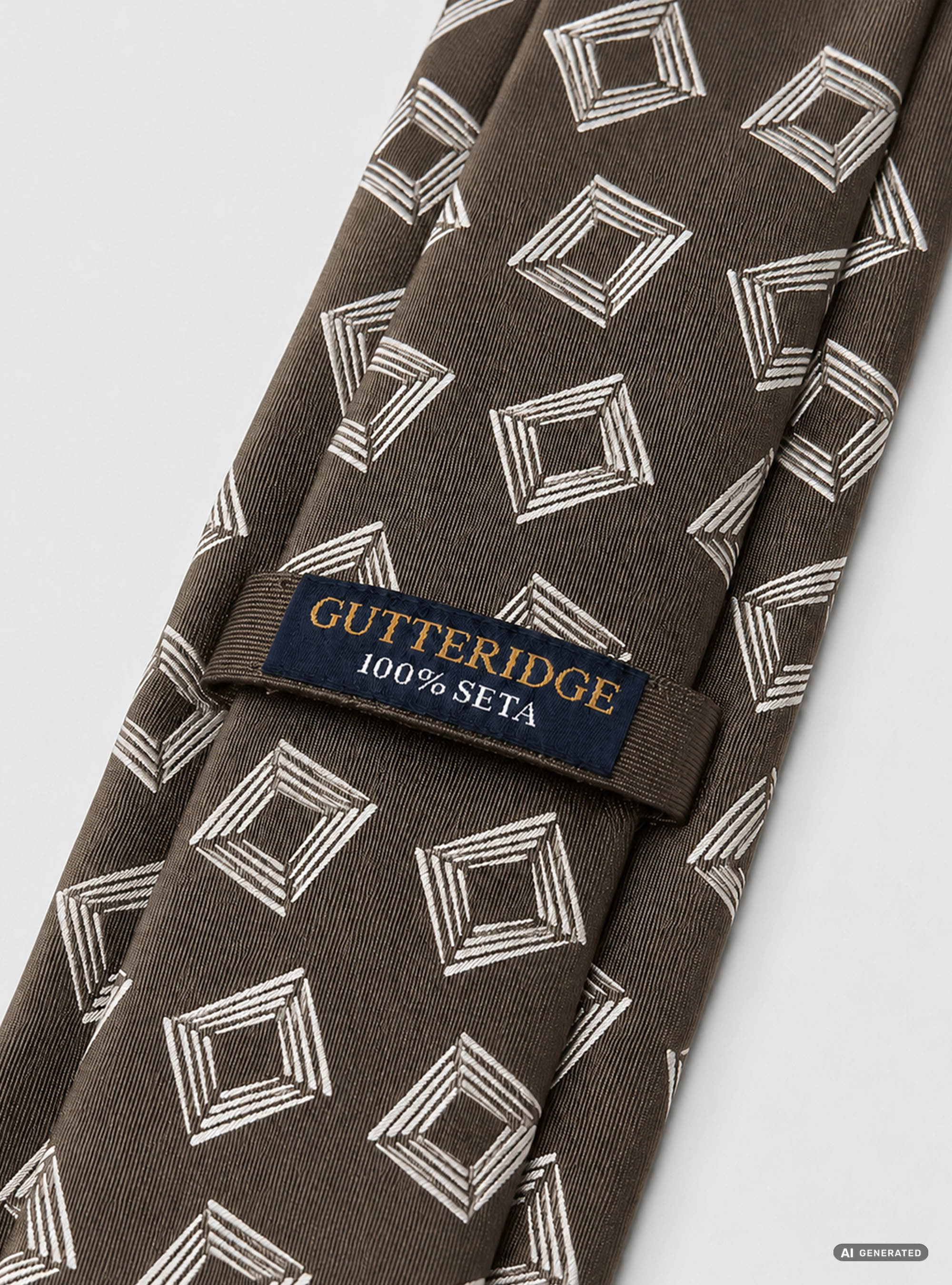 Geometric pattern silk twill tie, BROWN