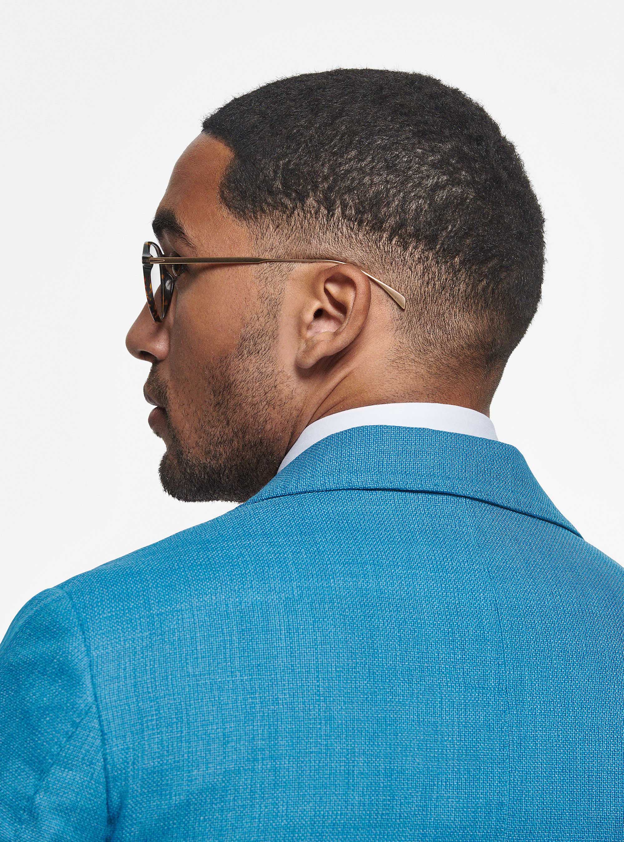 Micro-textured pure wool blazer, PETROL
