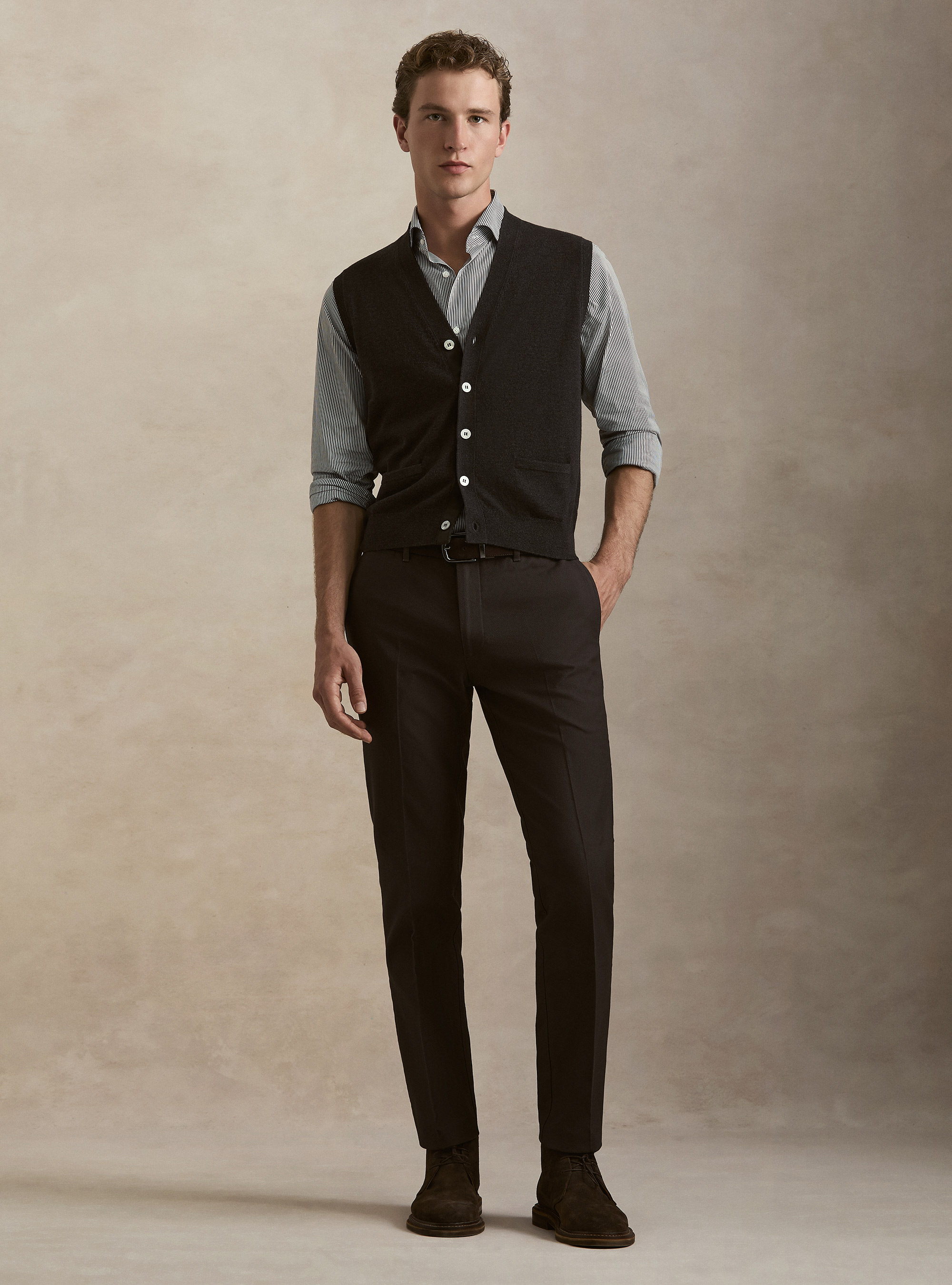 Gilet con bottoni in maglia misto lana, ASFALTO