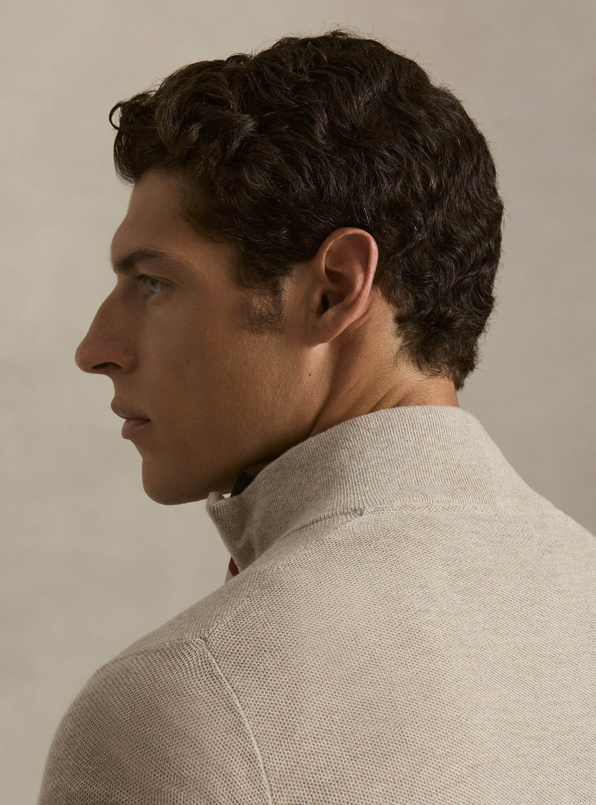 Half-Zip-Pullover aus Baumwolle und Kaschmir mit Wabenstruktur, ECRU 0560C