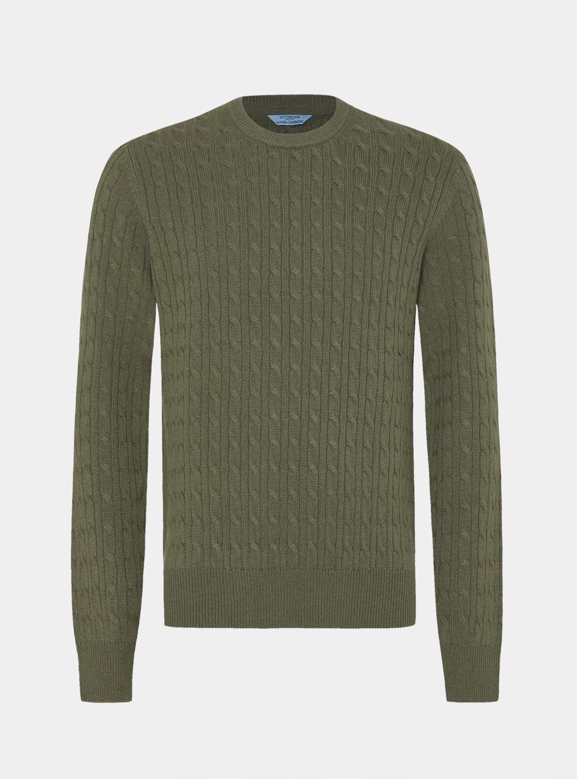 Braided crew neck sweater in pure cashmere, SALVIA 0602C