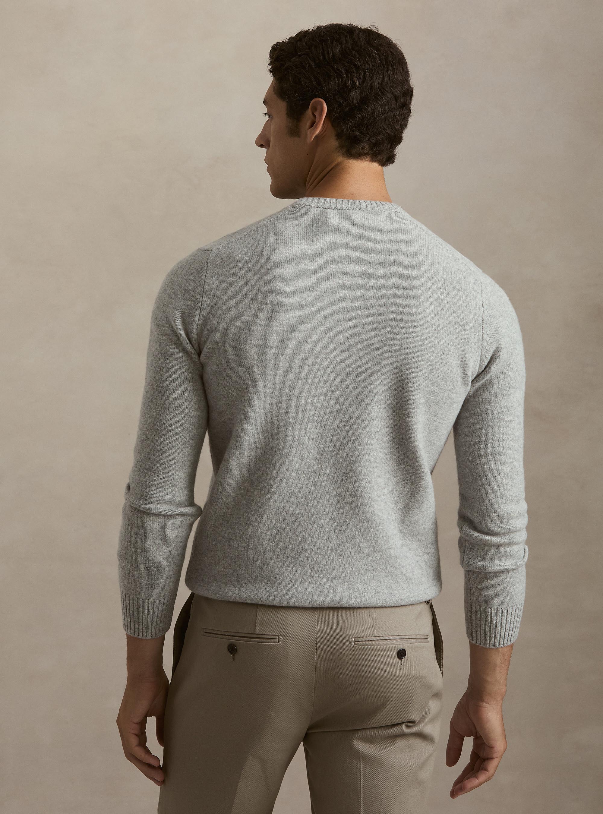 Crew-neck sweater in a wool and cashmere blend, LIGHT GREY MELANGE