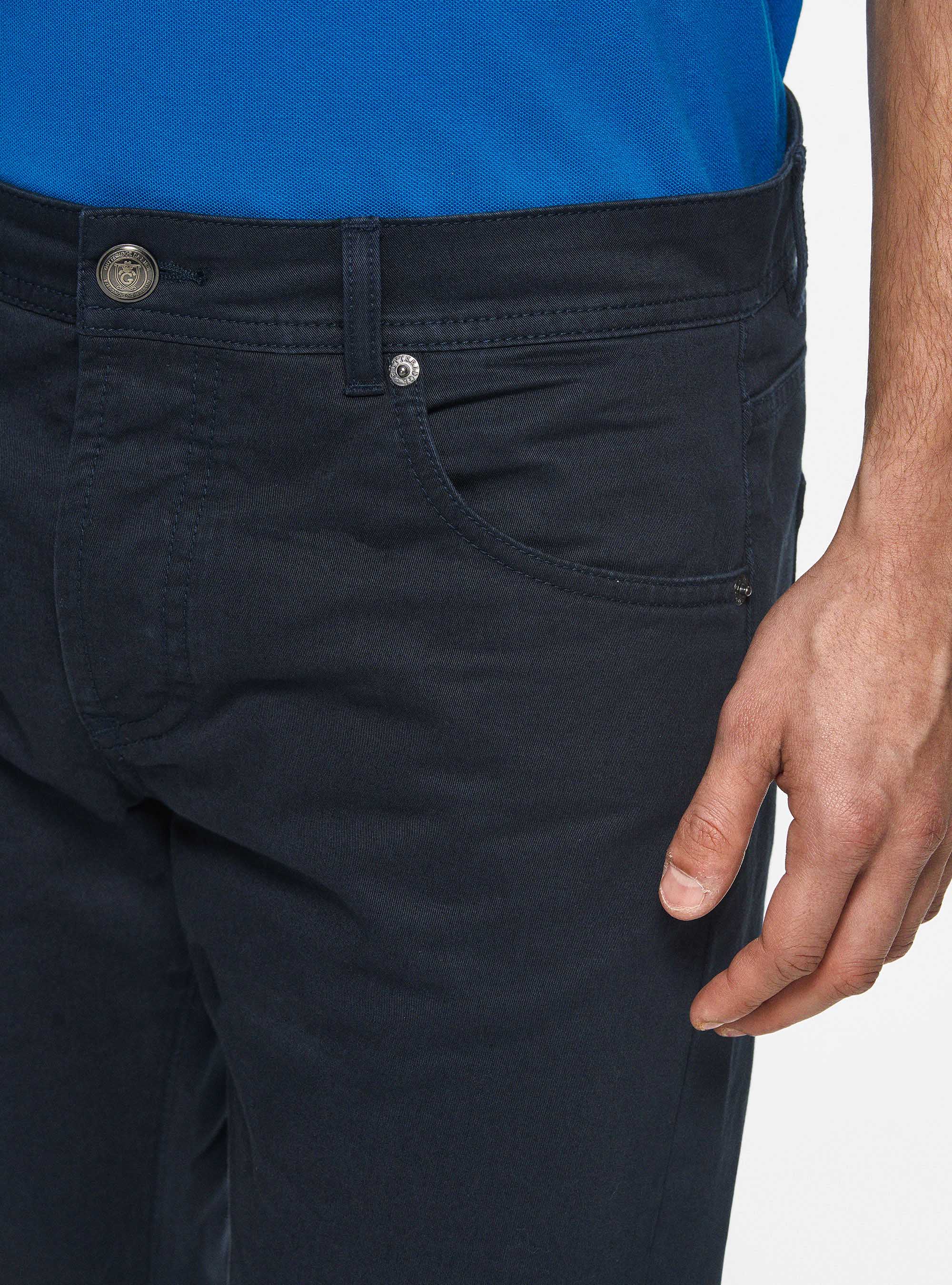Pantaloni 5 tasche in twill di cotone, BLU NAVY