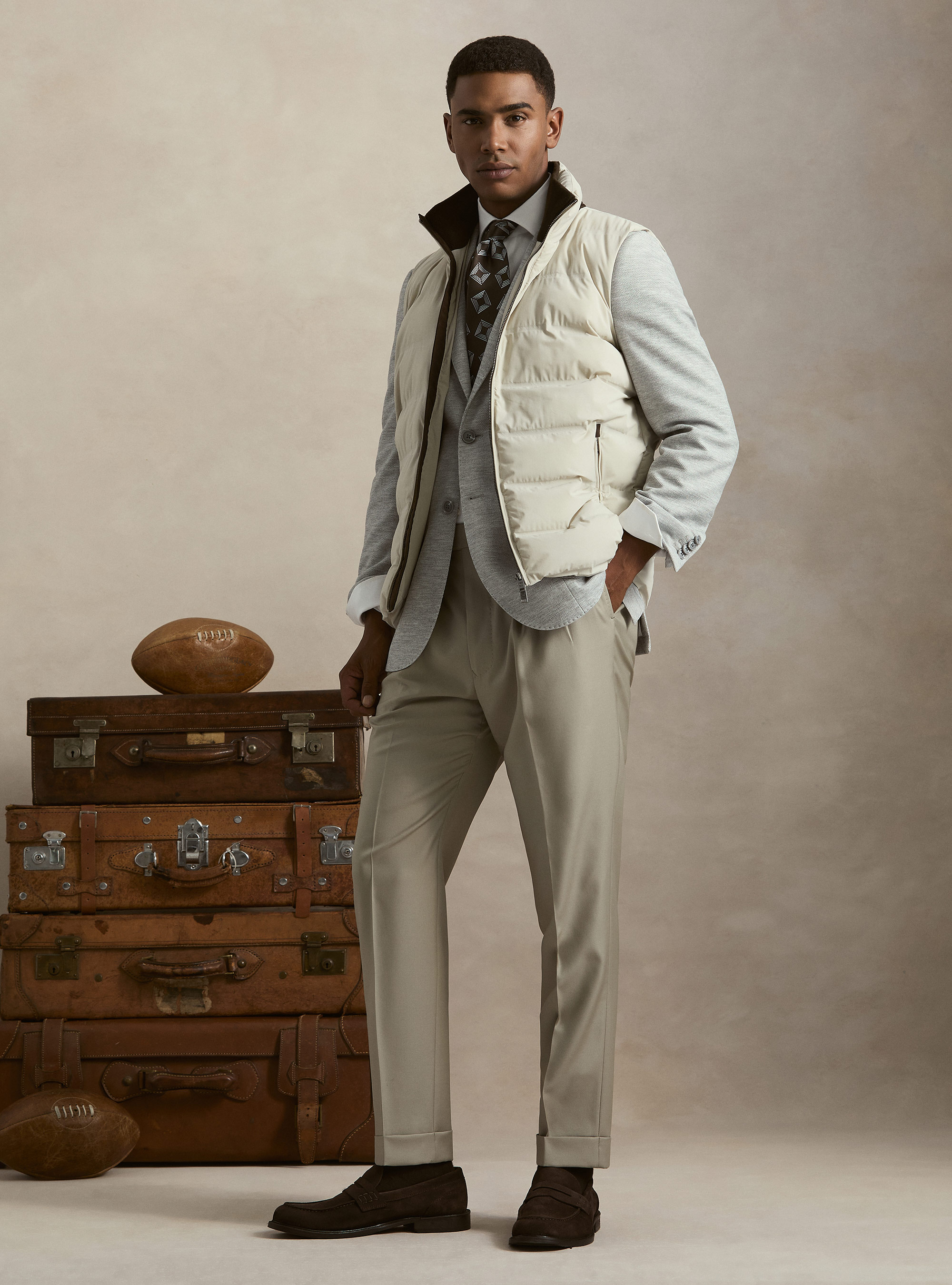 Quilted performance technical vest, ECRU