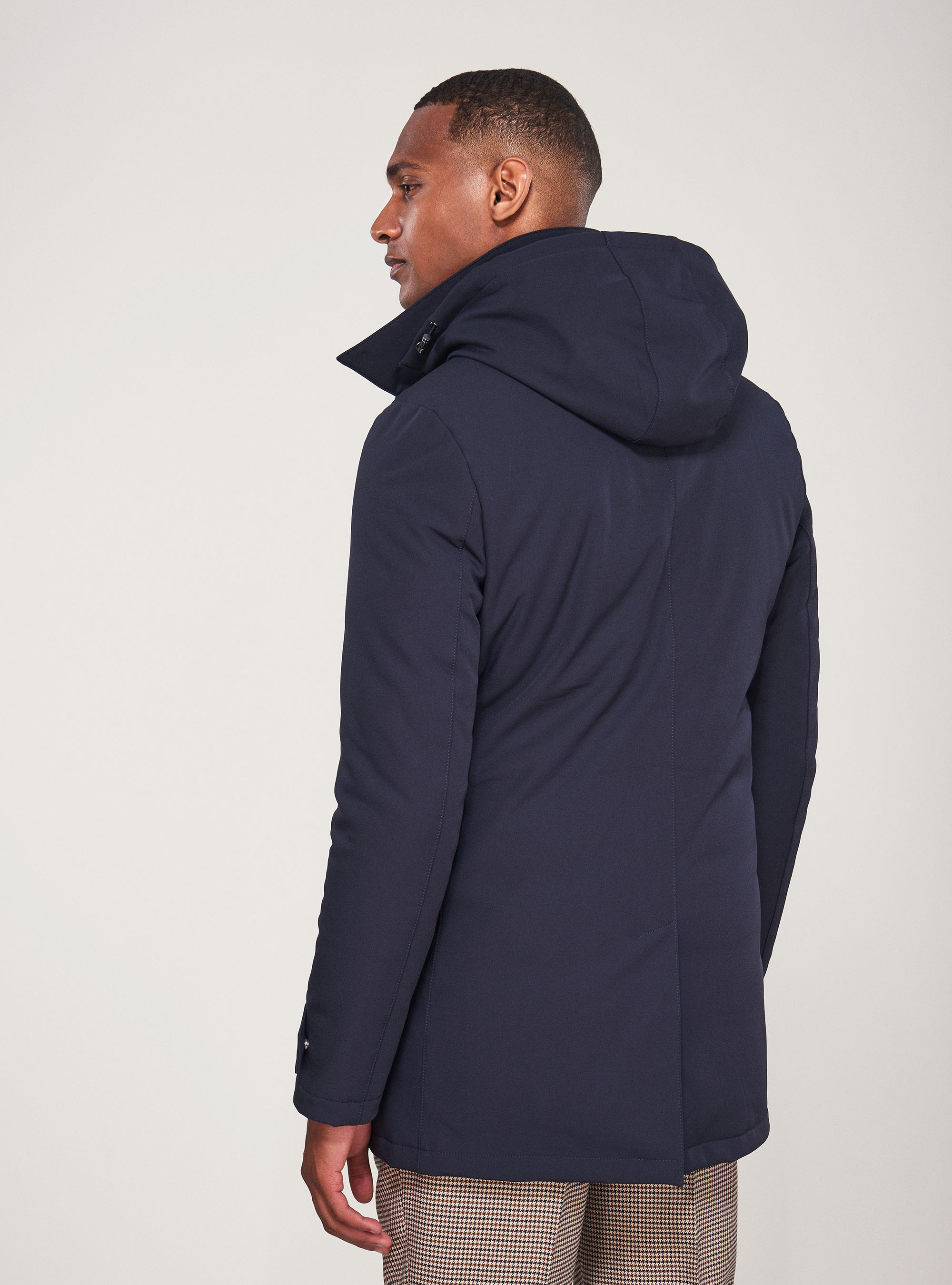 Waterproof and windproof technical fabric jacket, NAVY BLUE