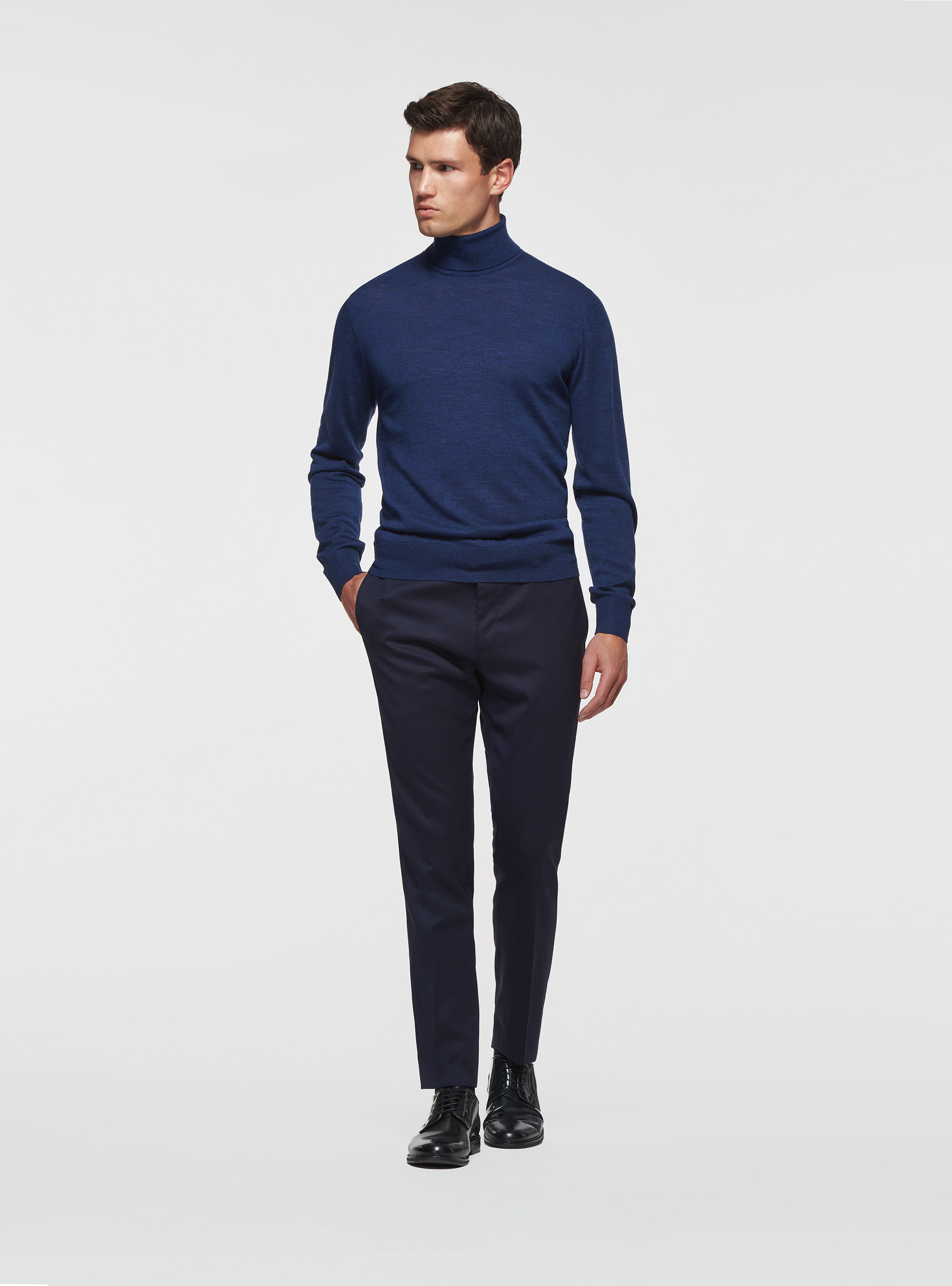 Pantalon de voyage en pure laine extensible, BLEU MARINE