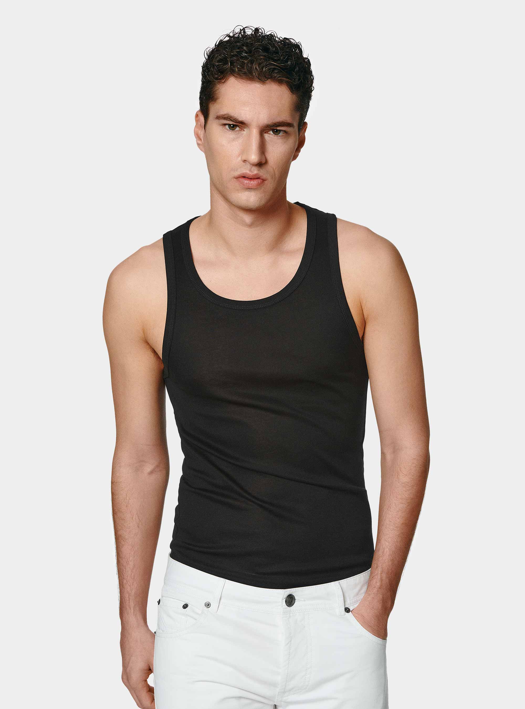 Cotton thread tank top, BLACK