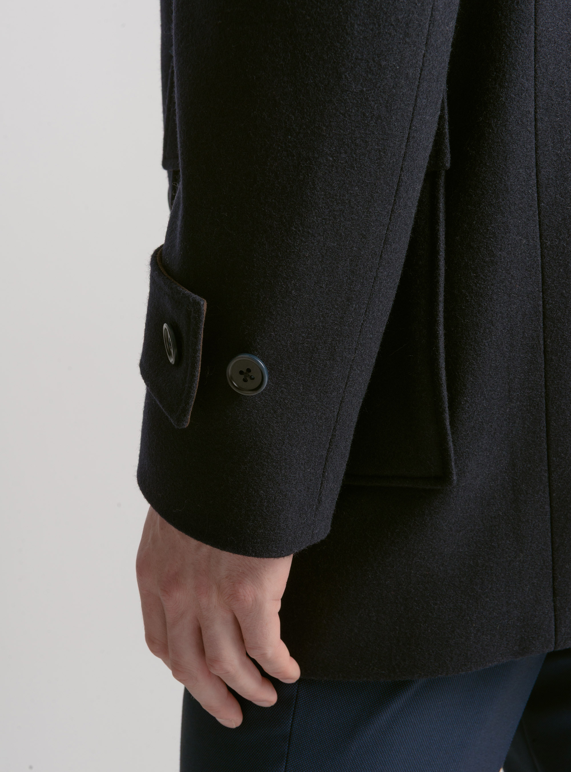 Wool-blend peacoat with patch pockets, NAVY BLUE