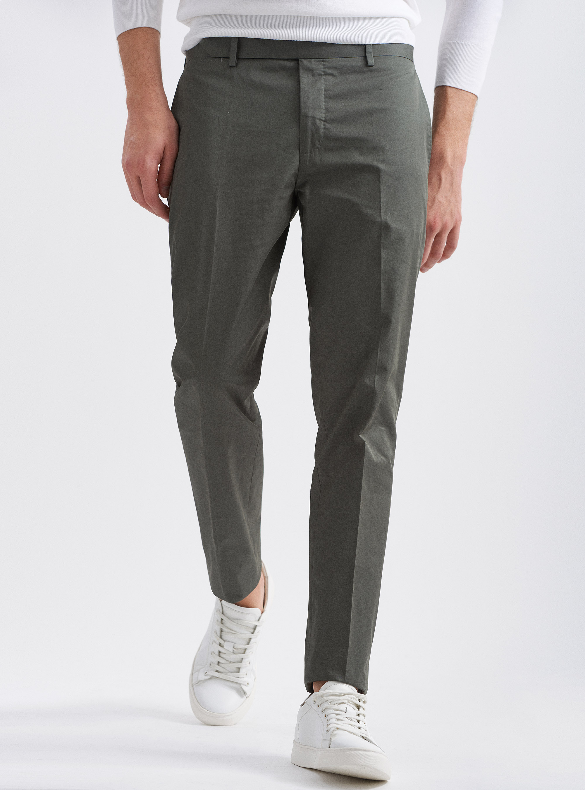 Pantalones de traje de puro algod&oacute;n, VERDE