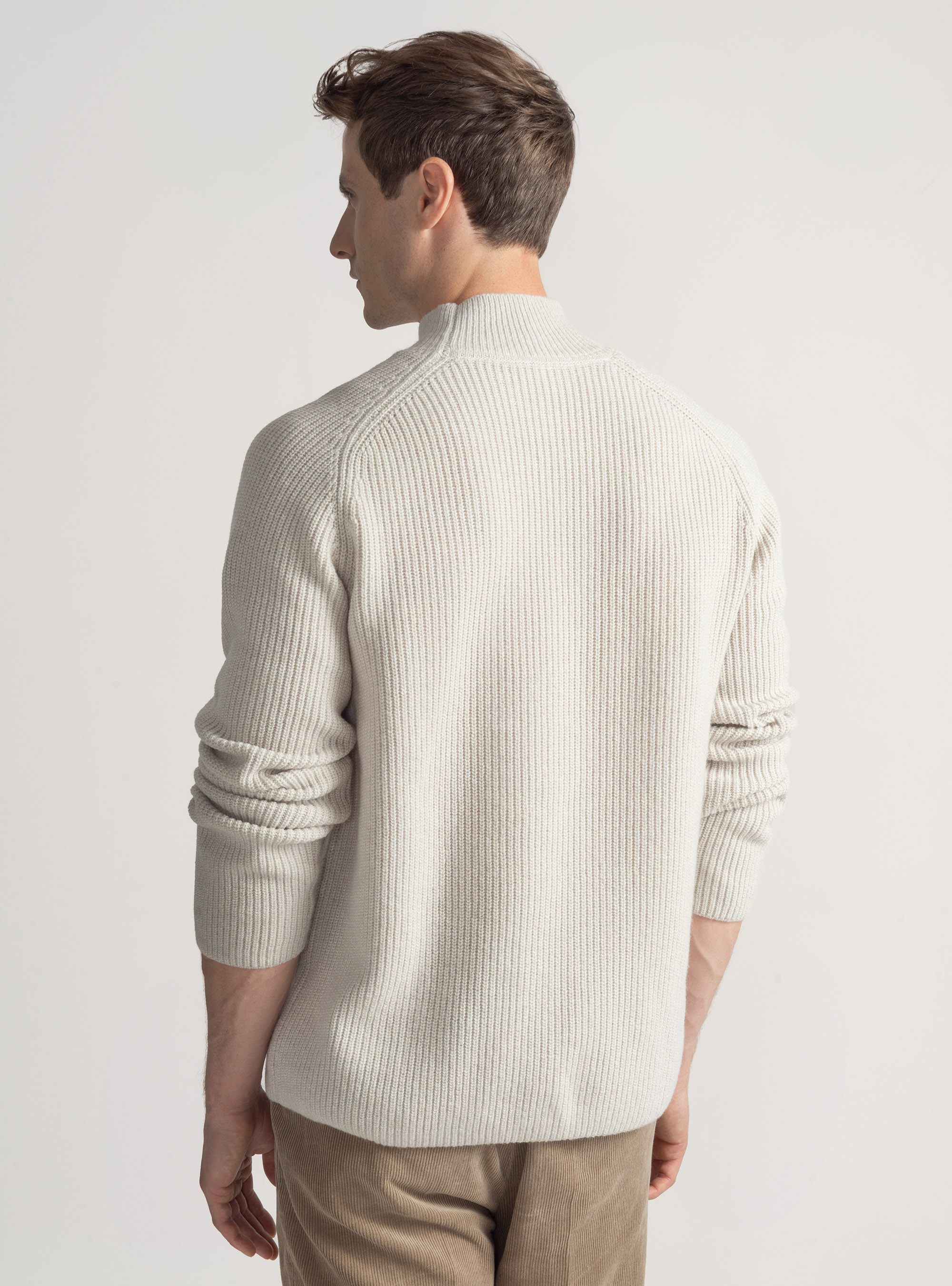 Rippstrickpullover aus Wollmischung, ECRU 0560C