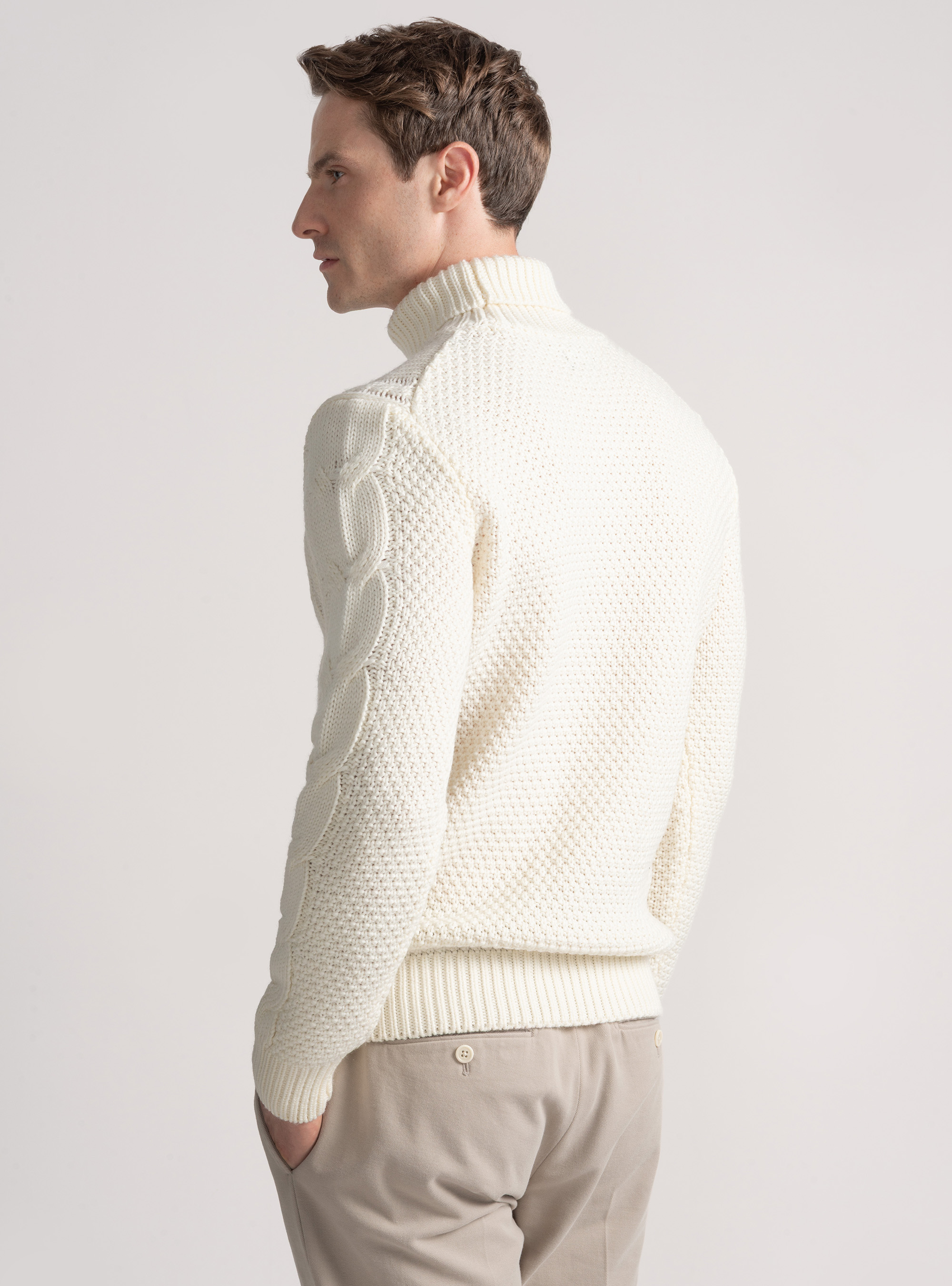 Wool-blend turtleneck sweater with braid, WHITE