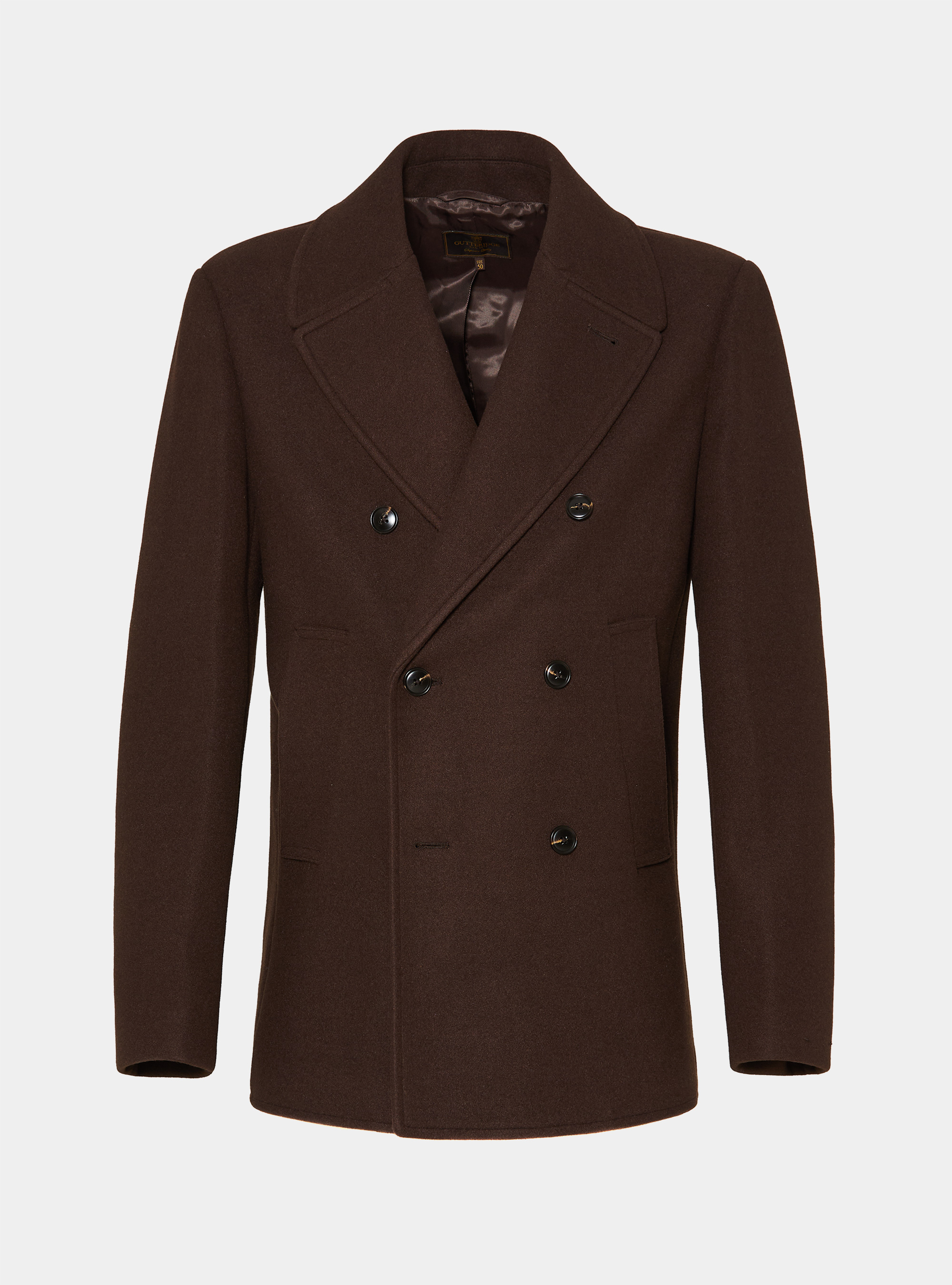 Solid-coloured peacoat, BROWN