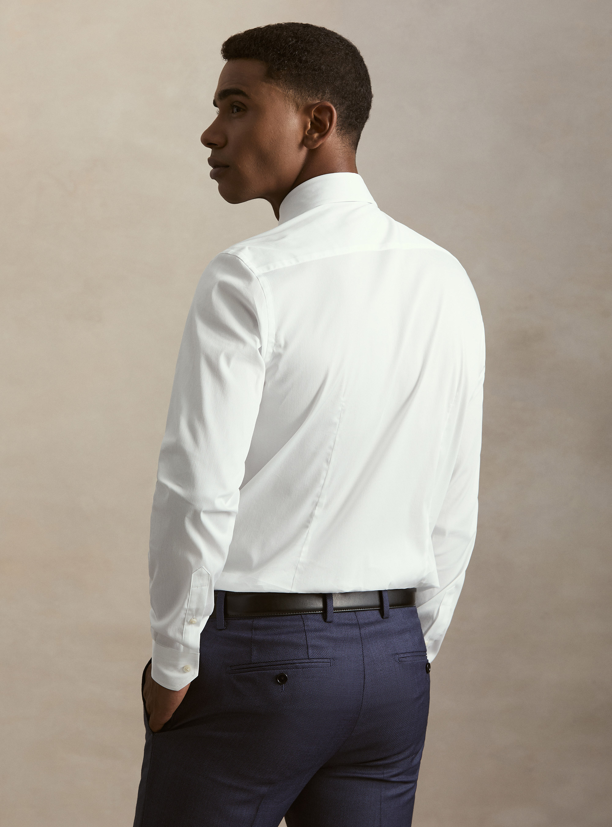 Stretch-Piqu&eacute;-Hemd, BIANCO 0099C