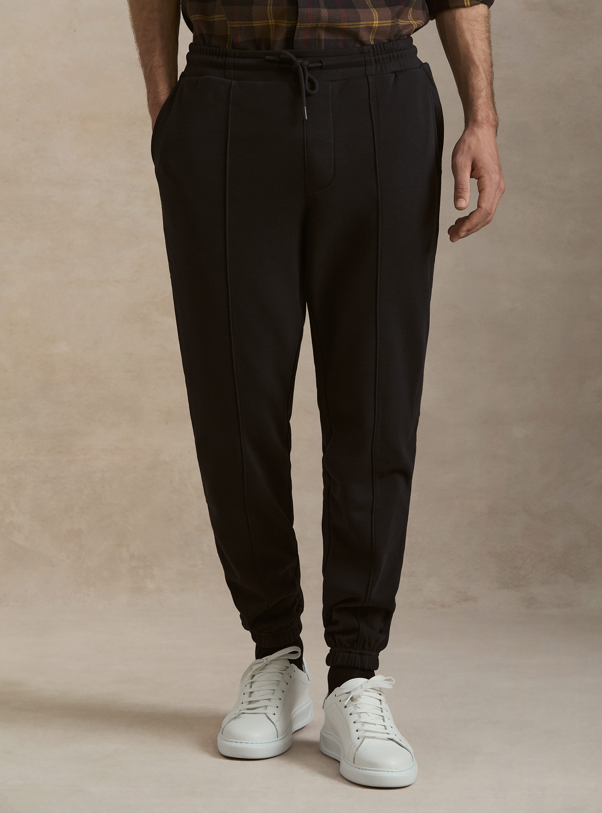 Pantalon en molleton m&eacute;lang&eacute; de coton, BLEU MARINE