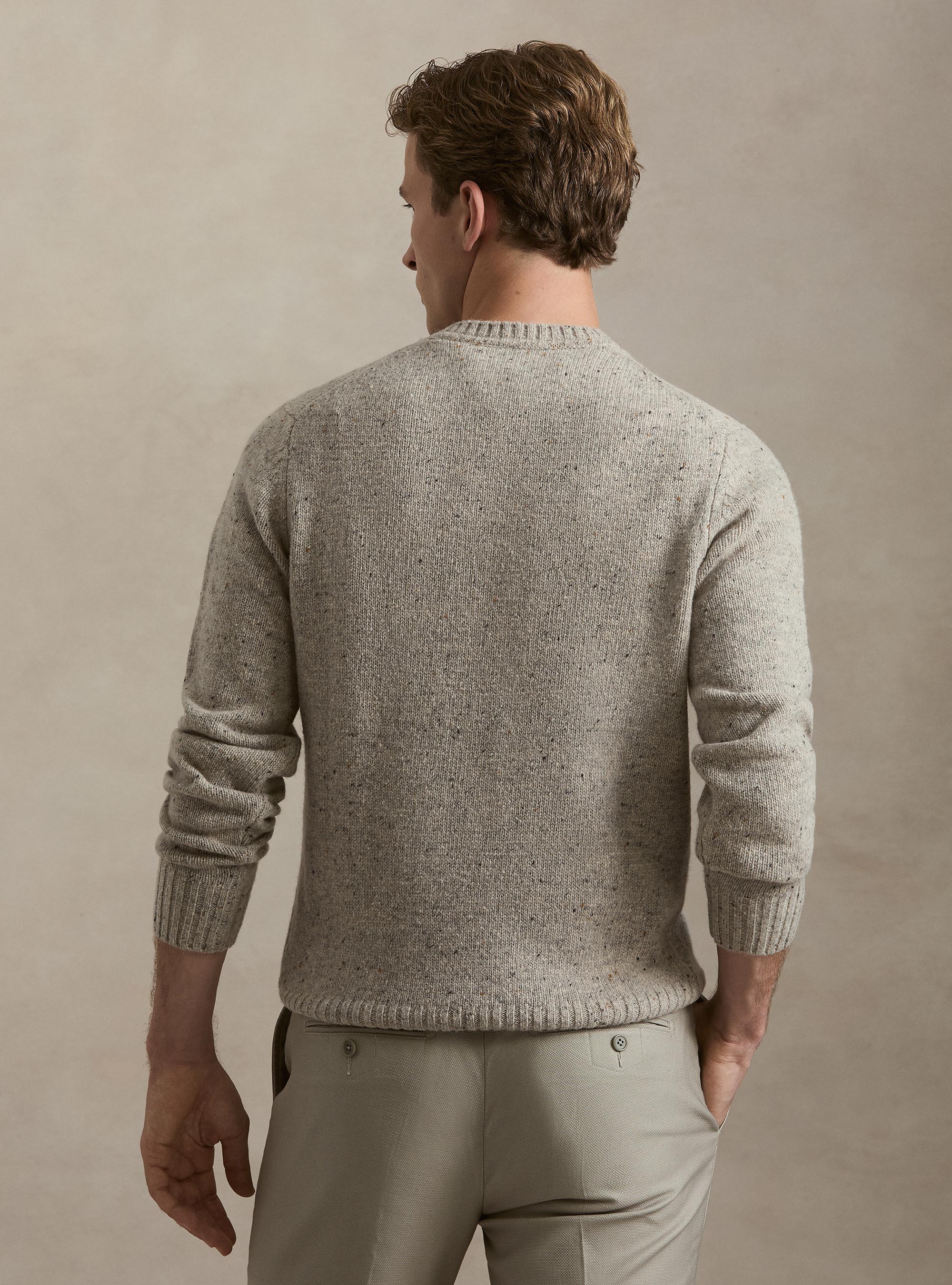 Rundhalspullover aus Merino-Wollmischung mit Noppen-Struktur, GRIGIO CHIARO MEL 0150C