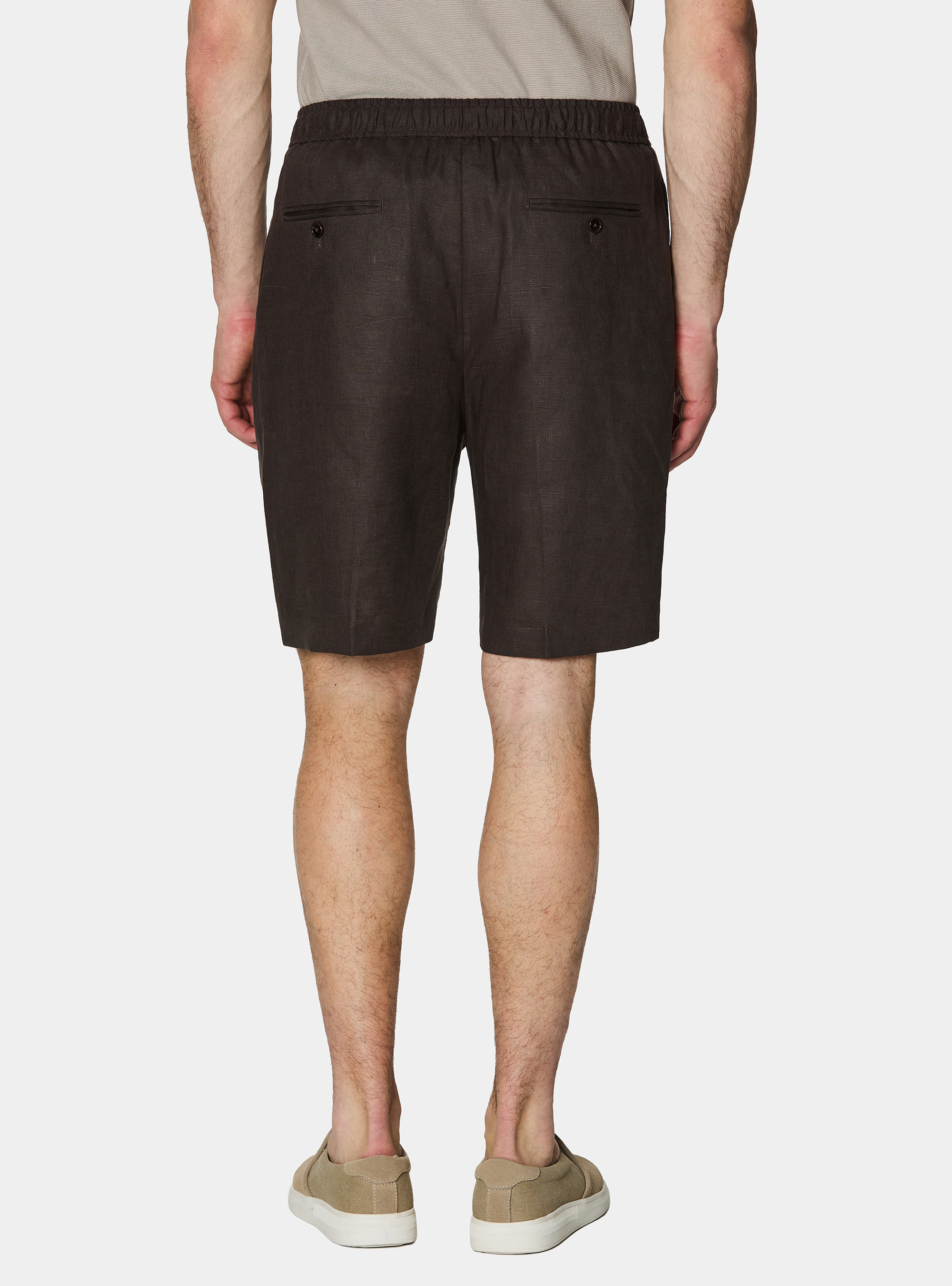Bermudas de lino con cord&oacute;n ajustable, MARRON