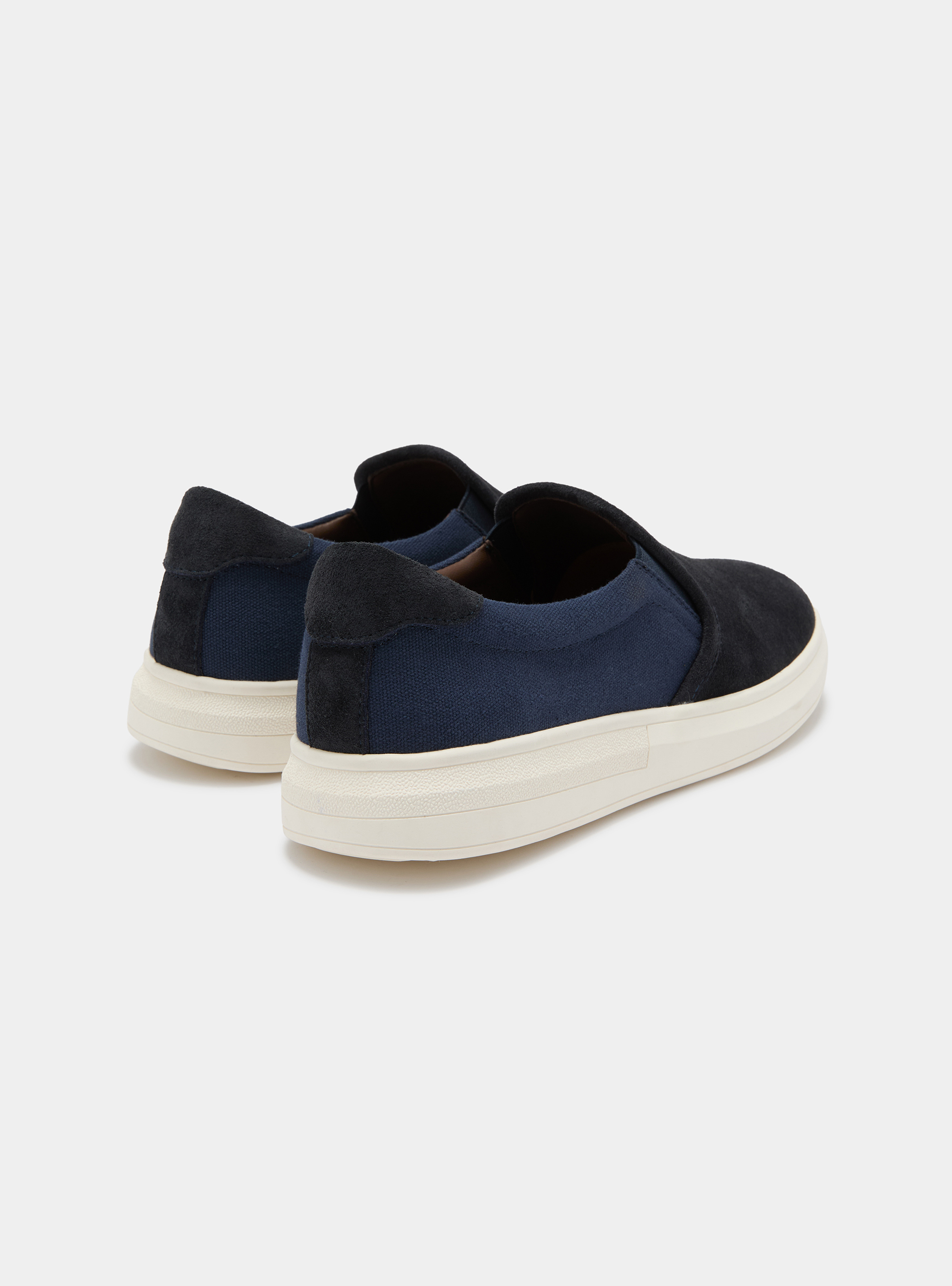Suede and canvas slip-on, NAVY BLUE
