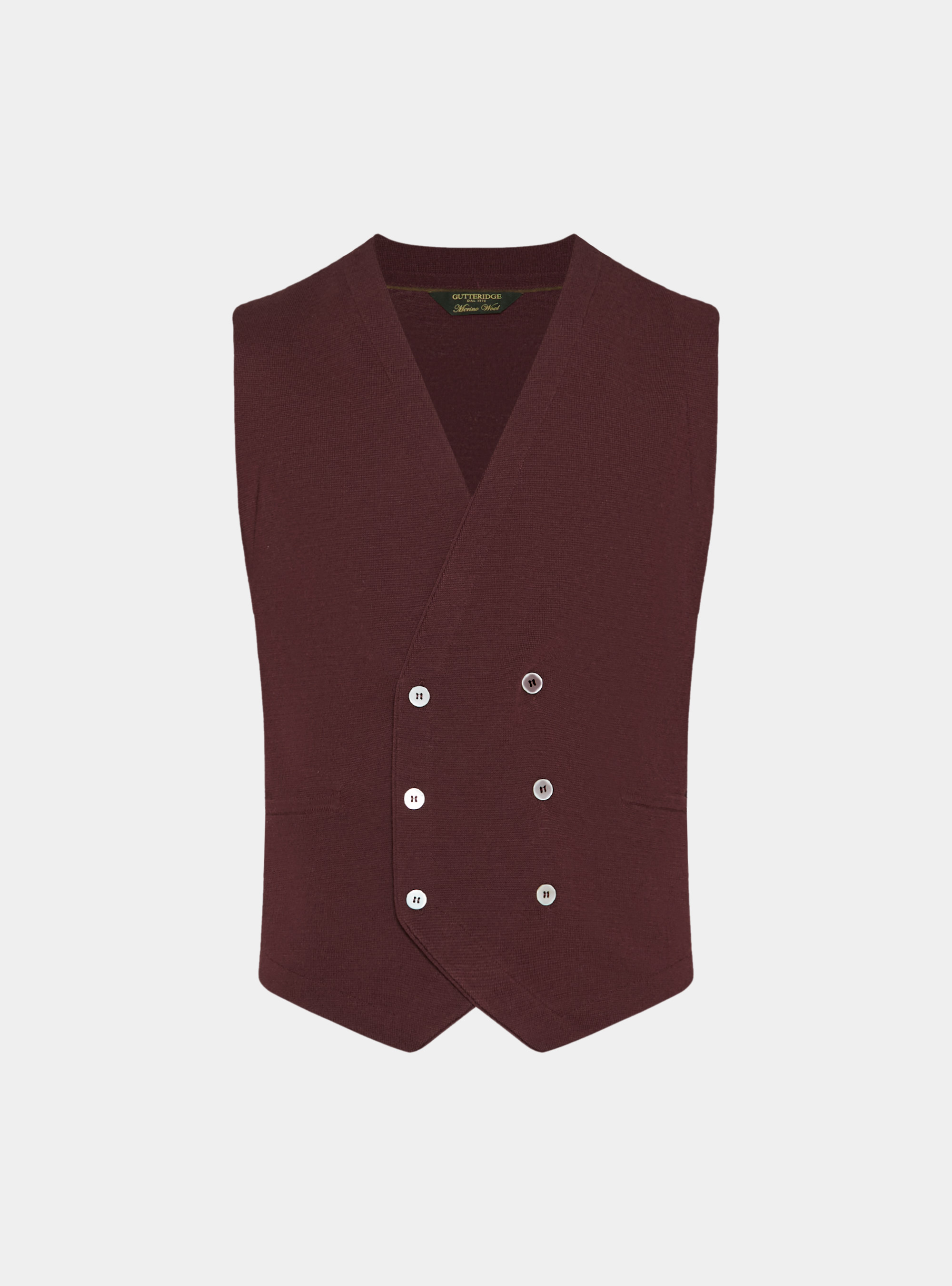 Gilet in maglia doppiopetto in pura lana merino extrafine, BORDEAUX