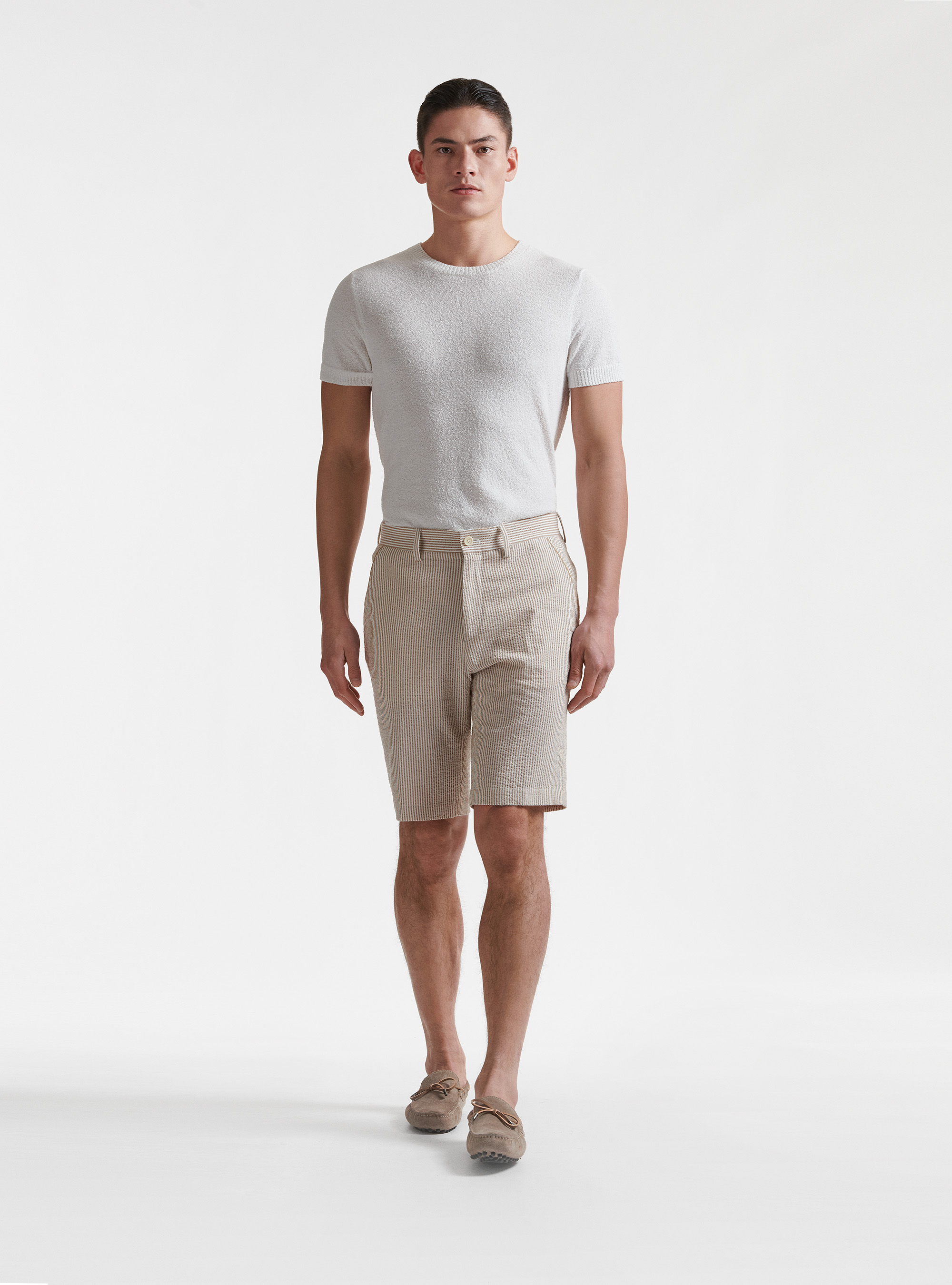 Bermudas de algod&oacute;n seersucker a rayas, CRUDO