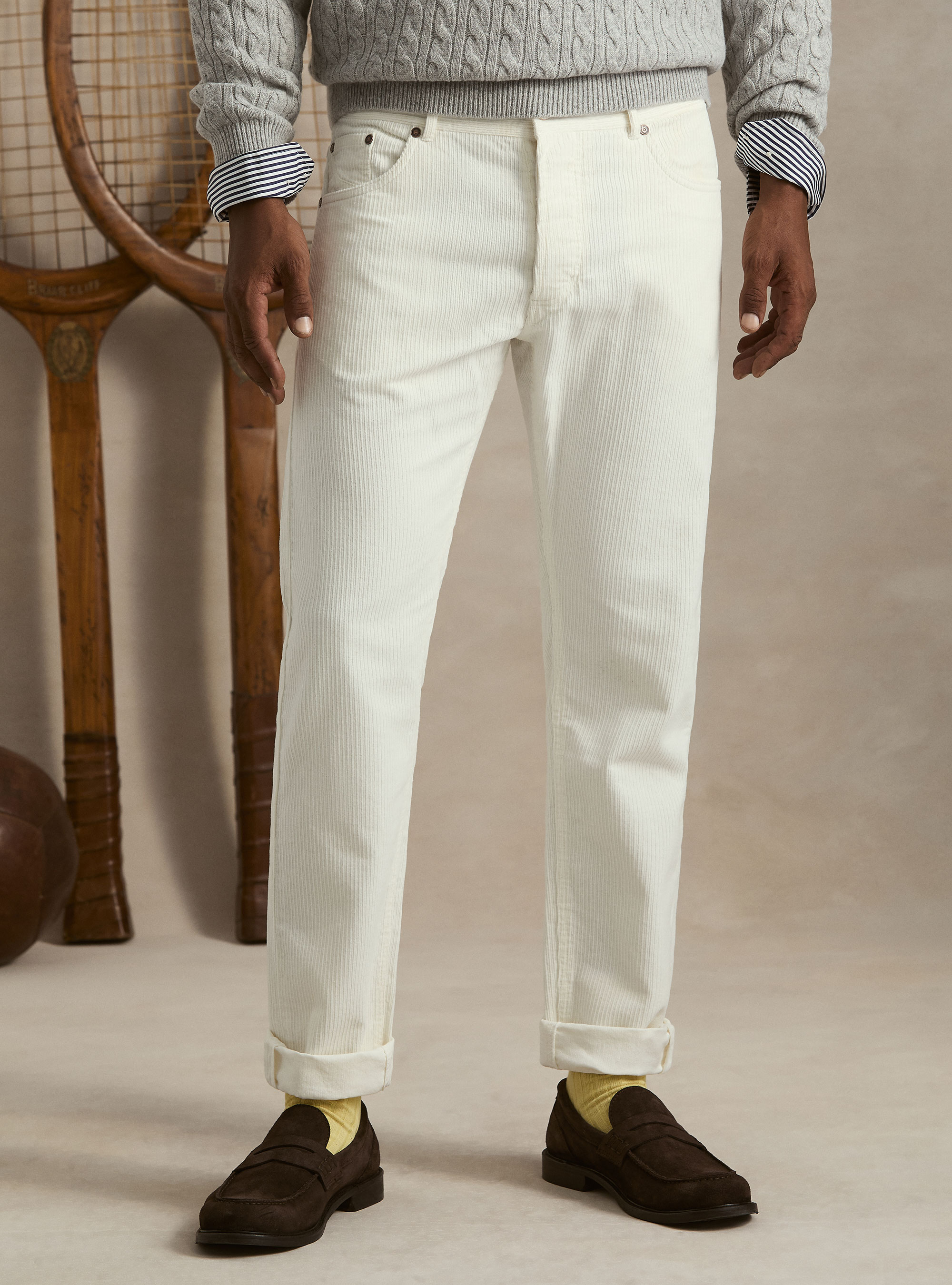 Pantaloni 5 tasche in velluto, BIANCO