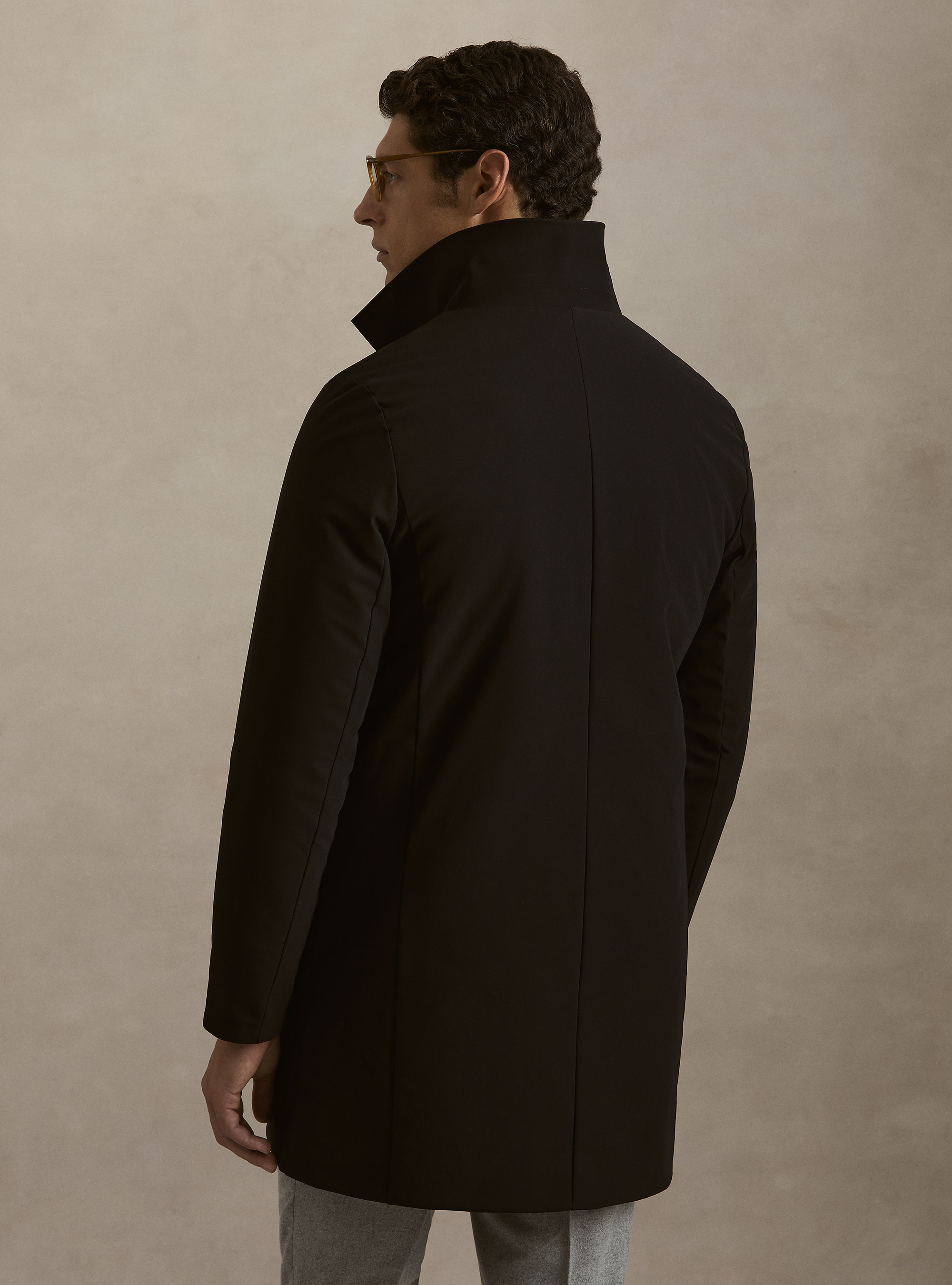 Impermeable de botonadura sencilla acolchado con pechera desmontable, NEGRO