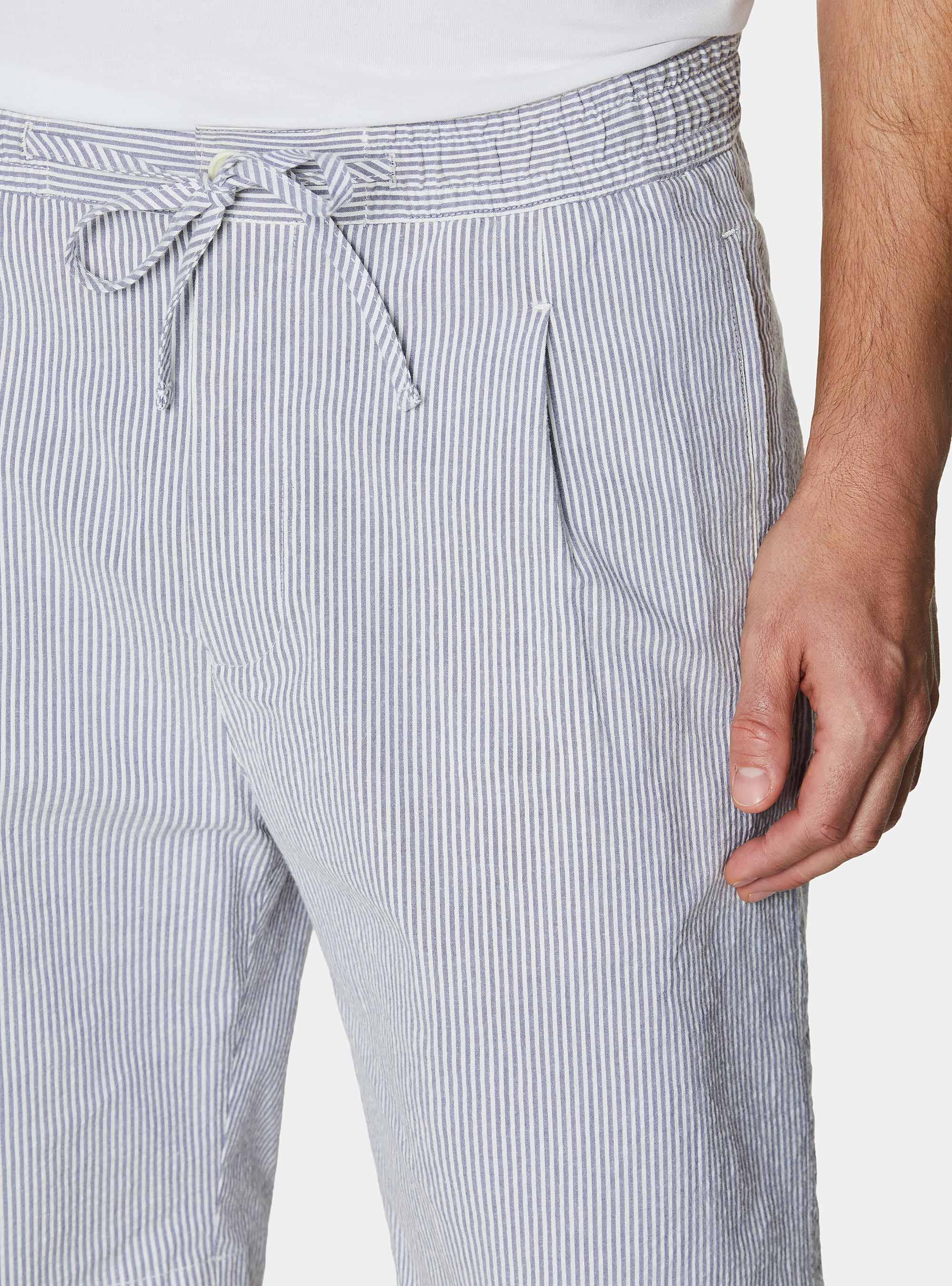 Bermudas de algod&oacute;n el&aacute;stico seersucker con cord&oacute;n, AZUL MEDIO
