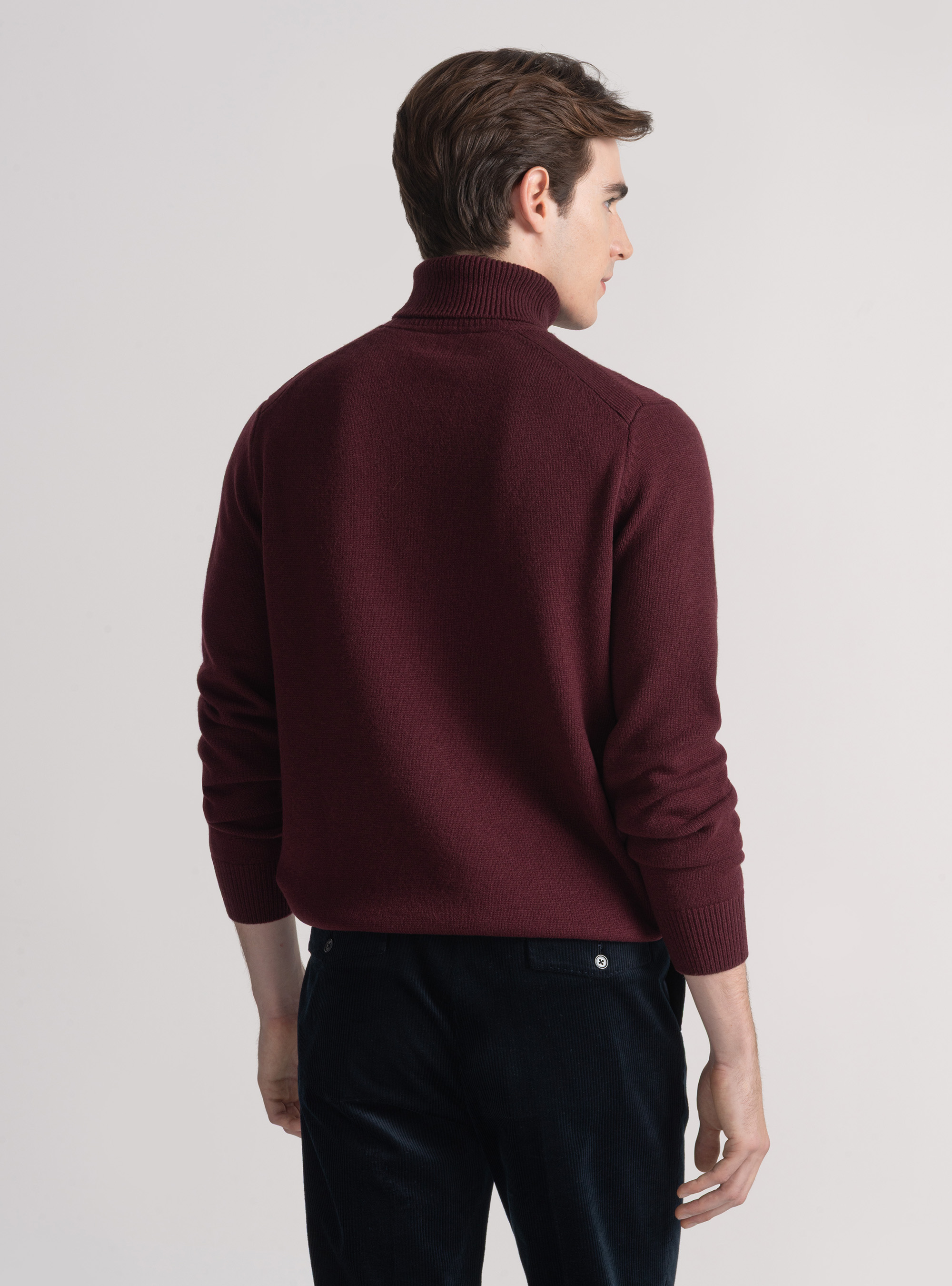 Maglia collo alto in lana merino, BORDEAUX