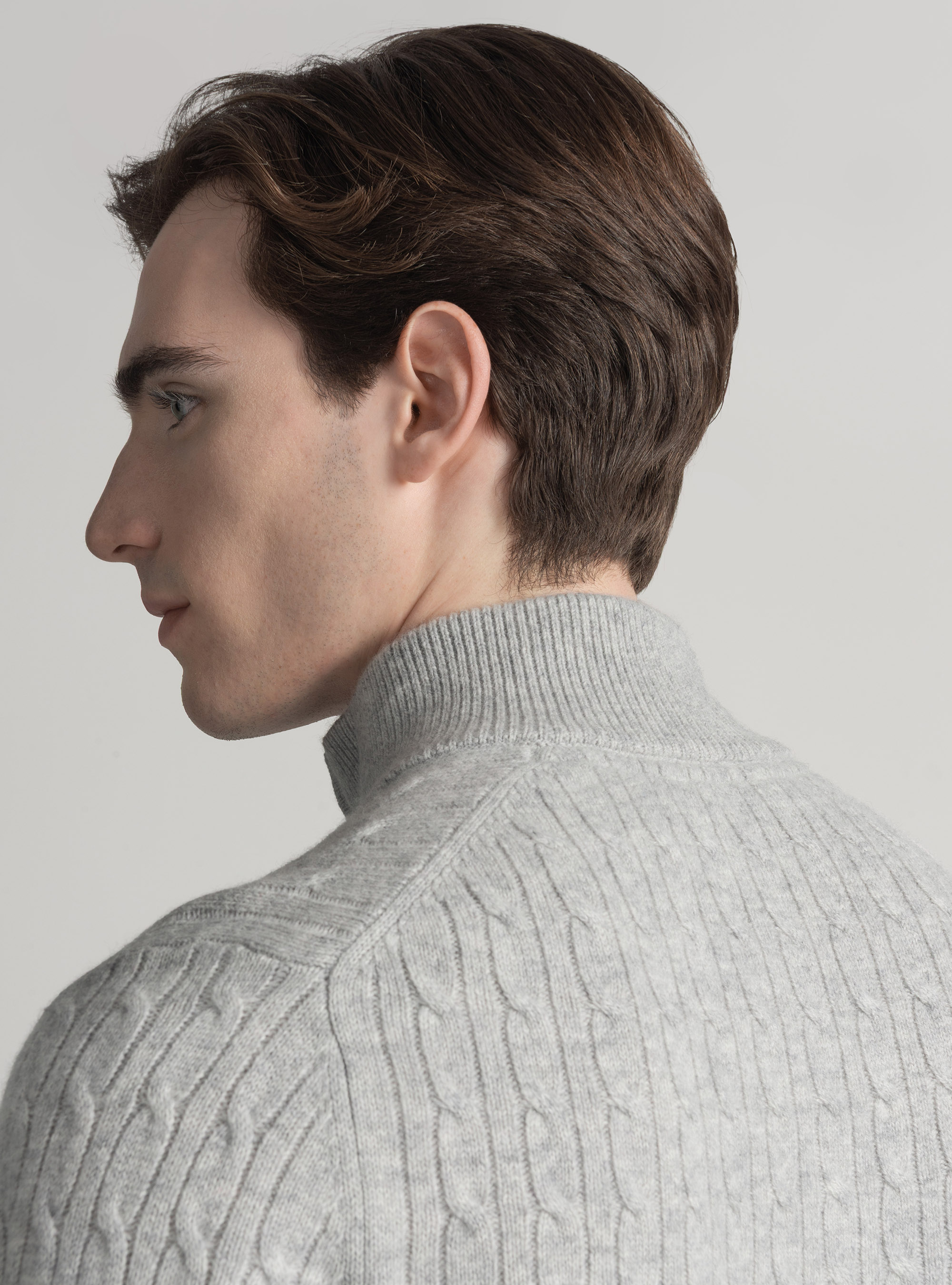 Trikot mit Rundhalsausschnitt und Borte aus Kaschmirwolle, GRIGIO CHIARO MEL 0150C