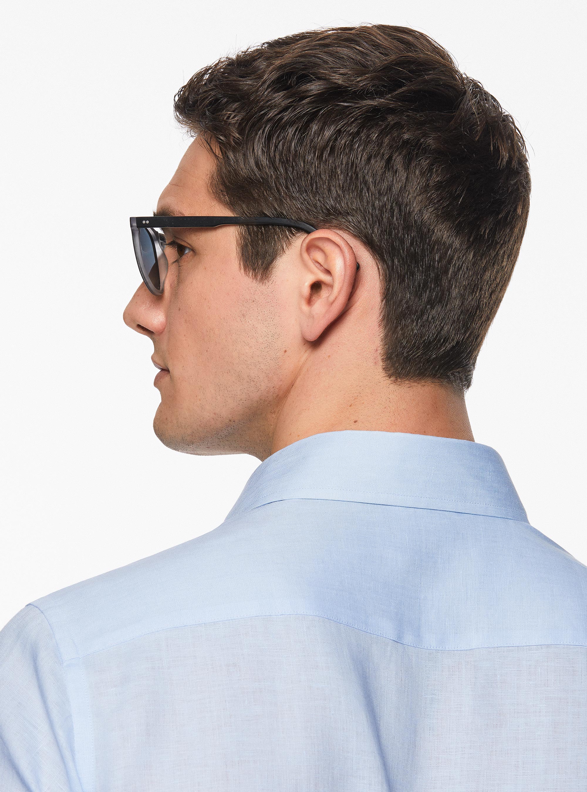 Pure Linen Shirt with Semi-French Collar, LIGHT BLUE