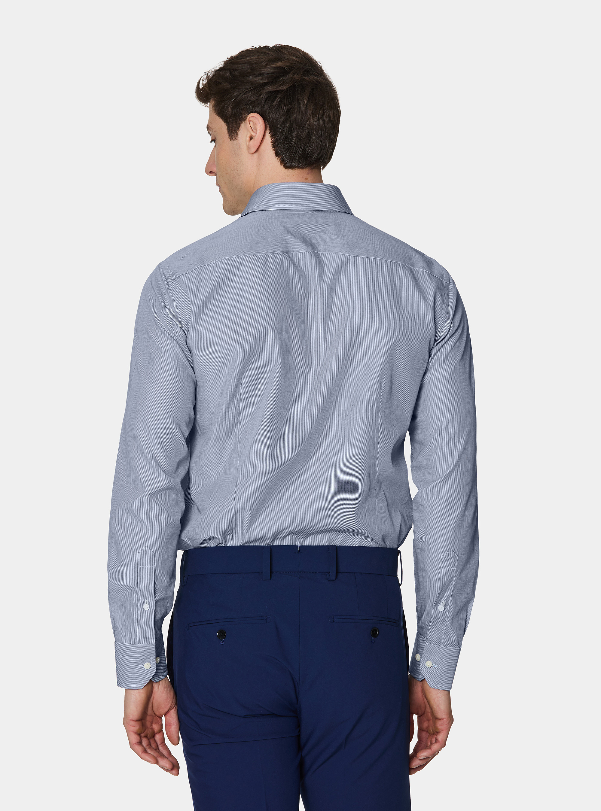 Camisa de popel&iacute;n de algod&oacute;n a rayas finas, AZUL MARINO