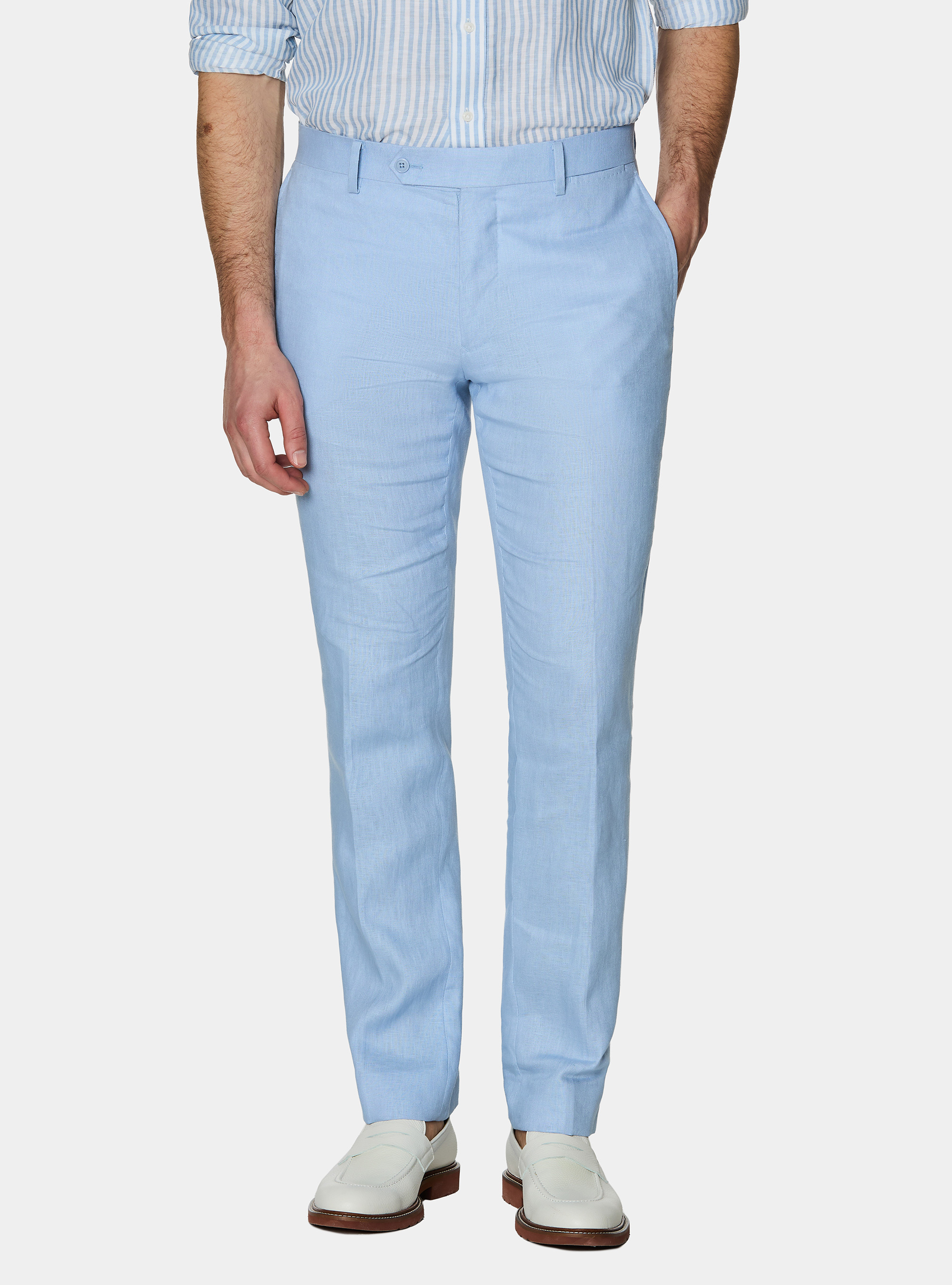 Pure linen suit trousers, 0266C AZZURRO