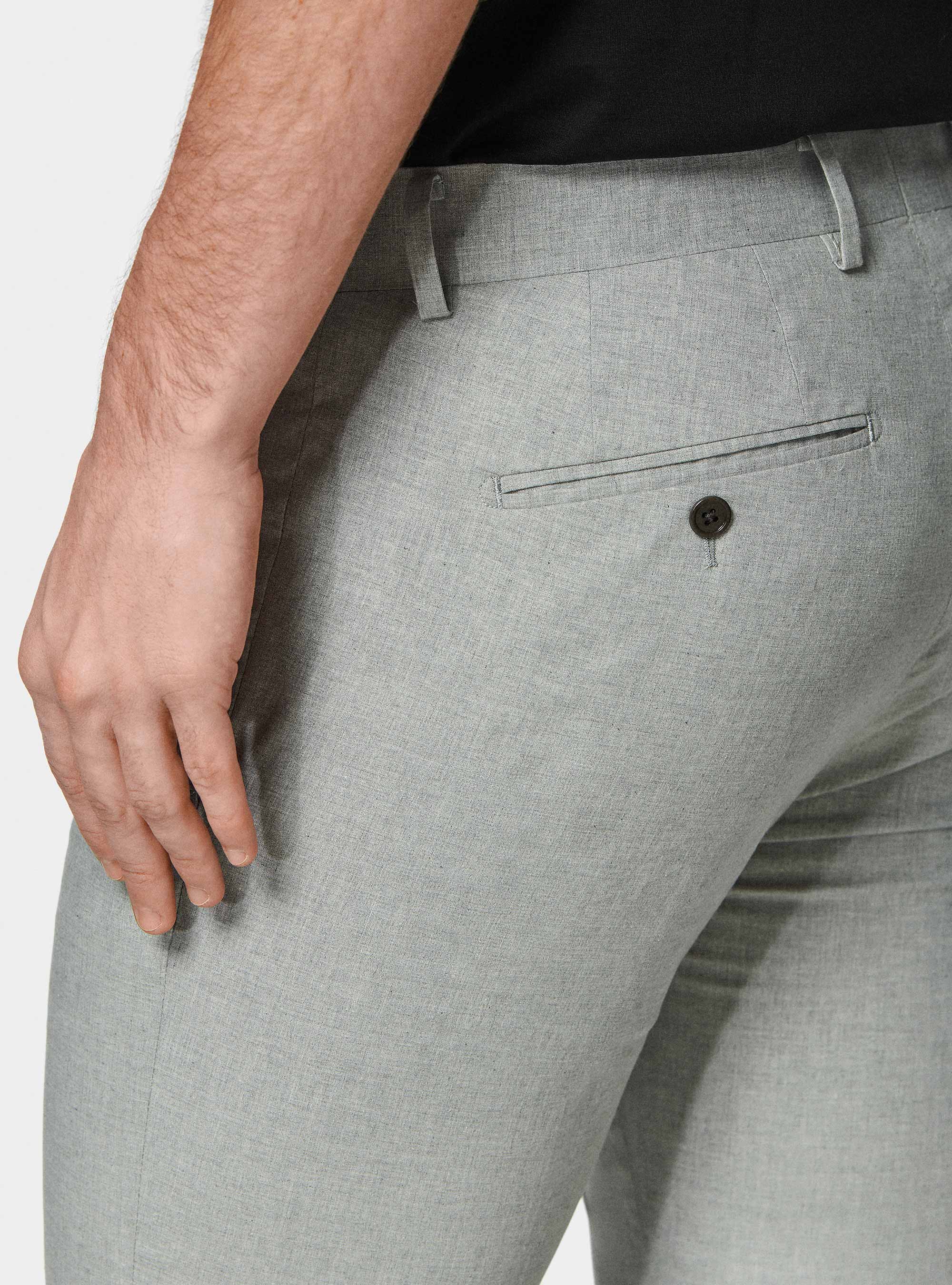Pantal&oacute;n de traje gris de algod&oacute;n el&aacute;stico, GRIGIO MELANGE 0151C