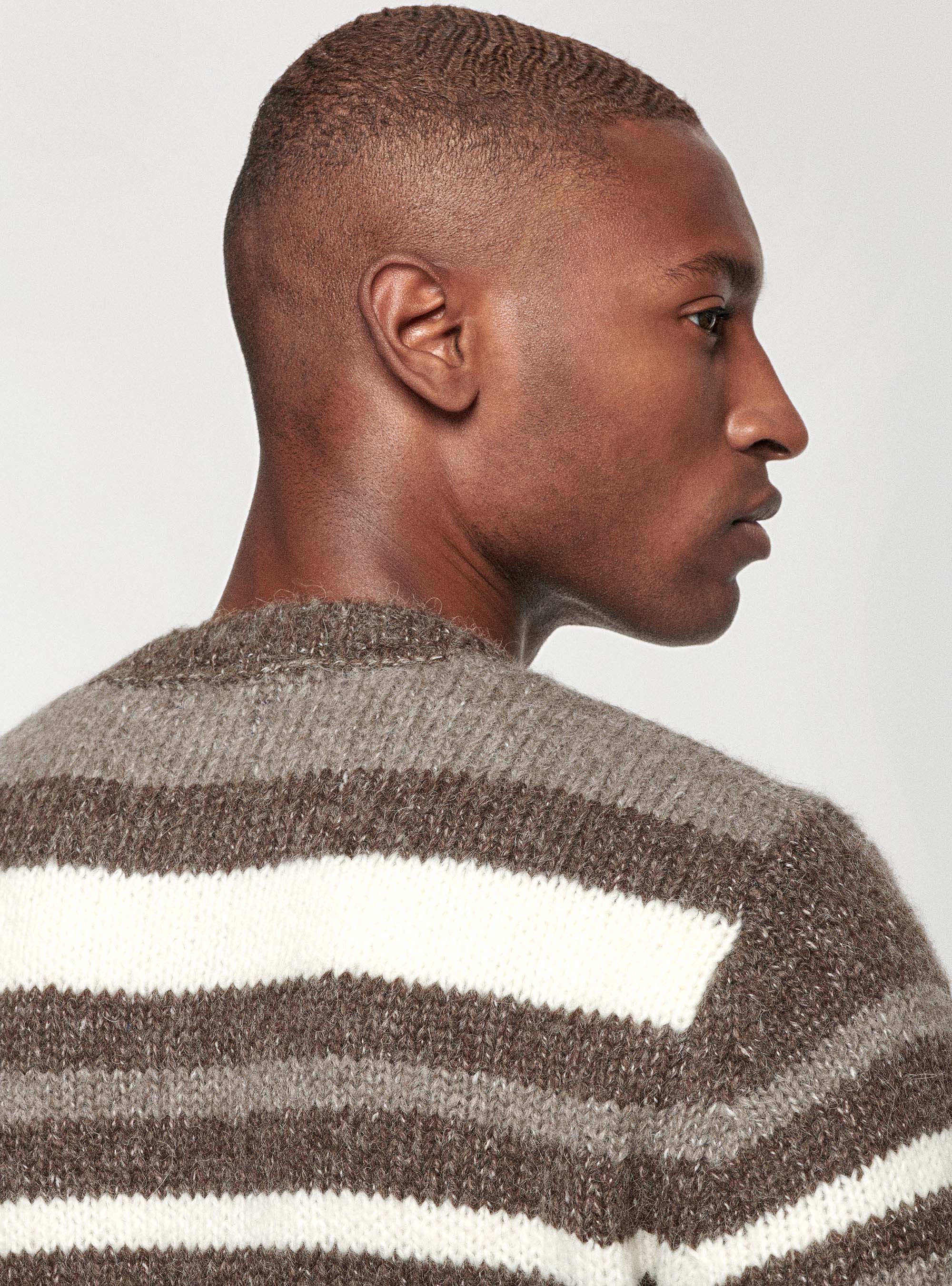 Striped sweater in alpaca wool blend, MUD