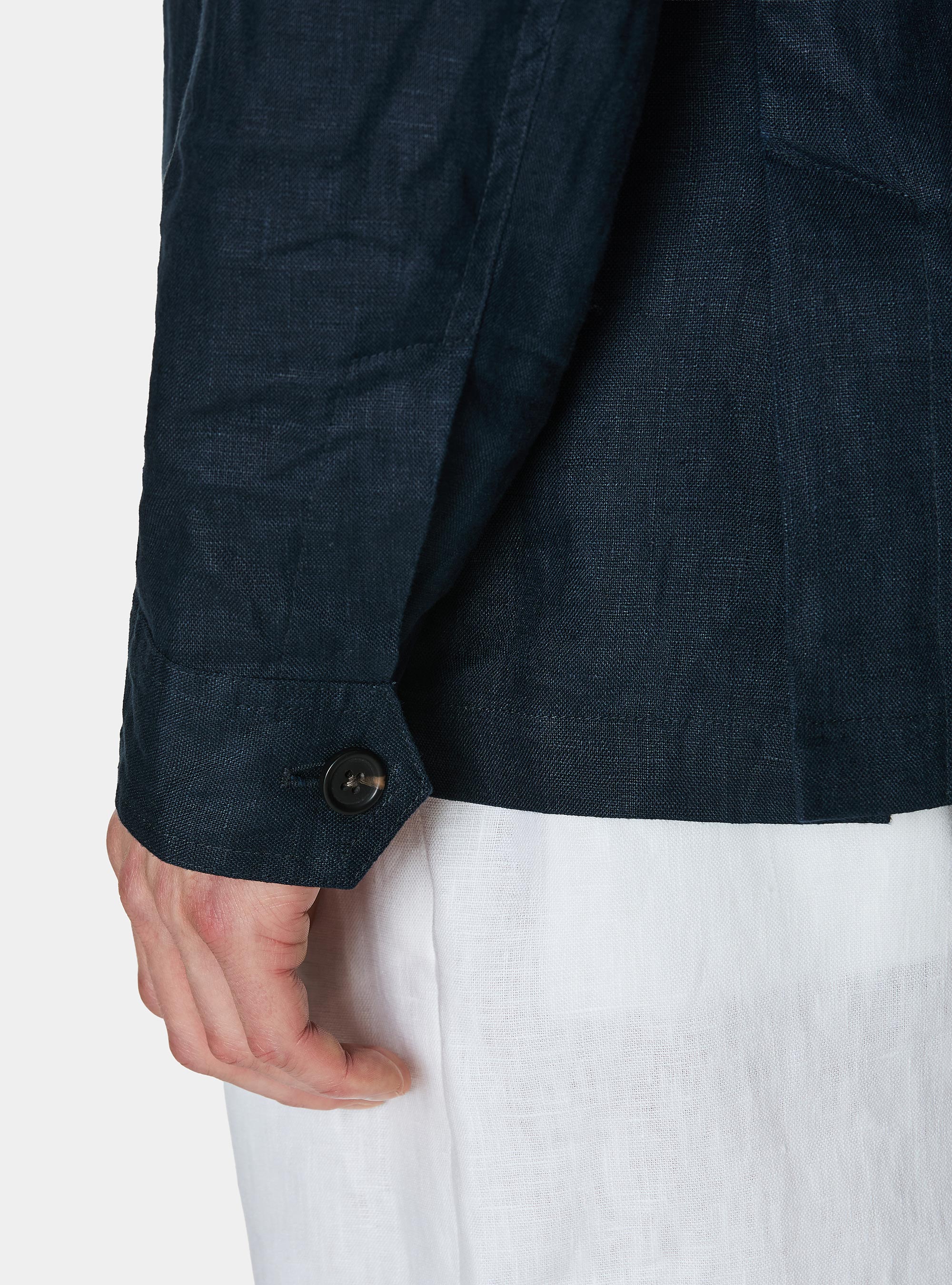 Field jacket in pure linen, NAVY BLUE
