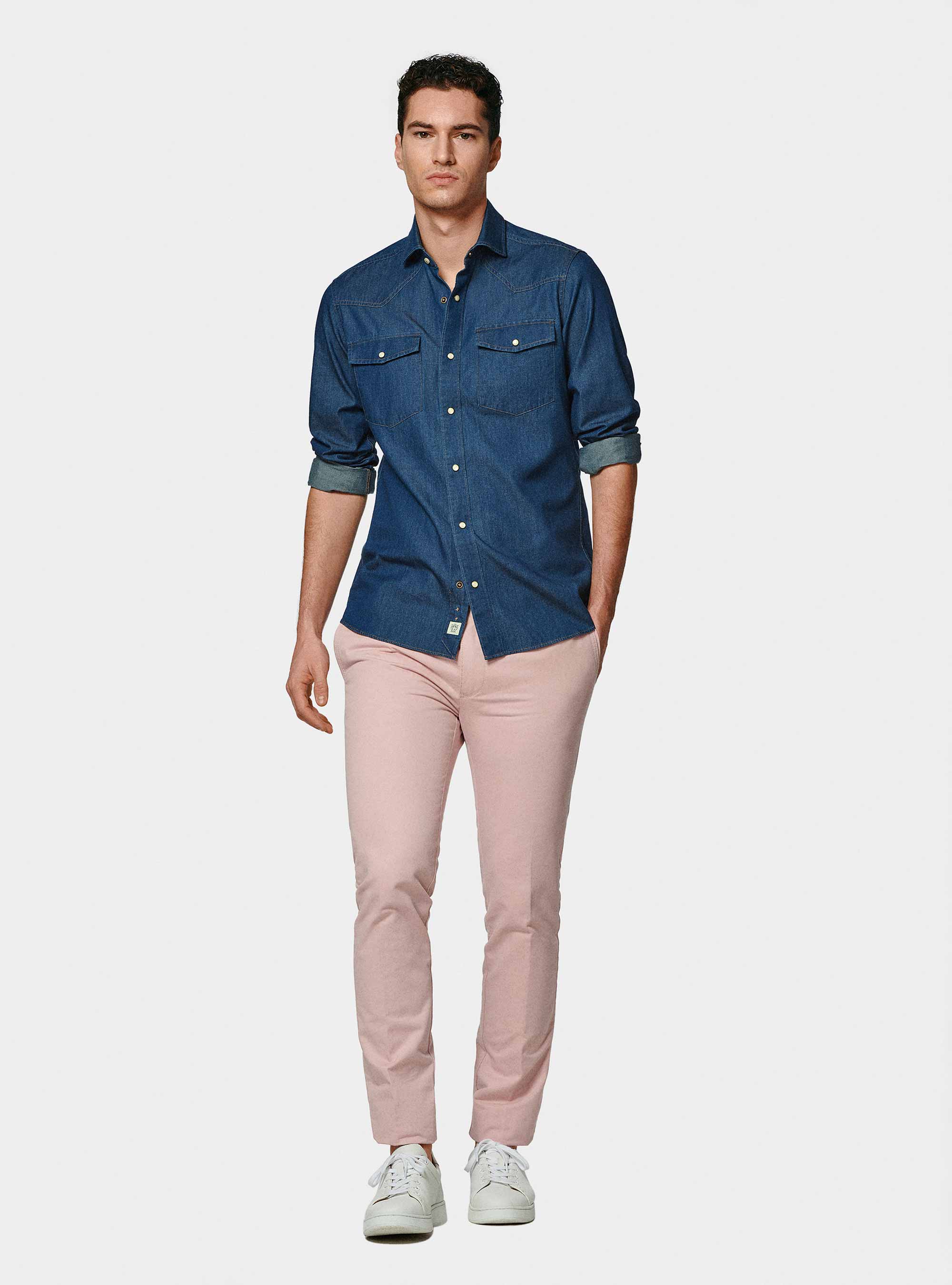 Pantaloni chino slim fit in cotone twill, 0441C ROSA SCURO