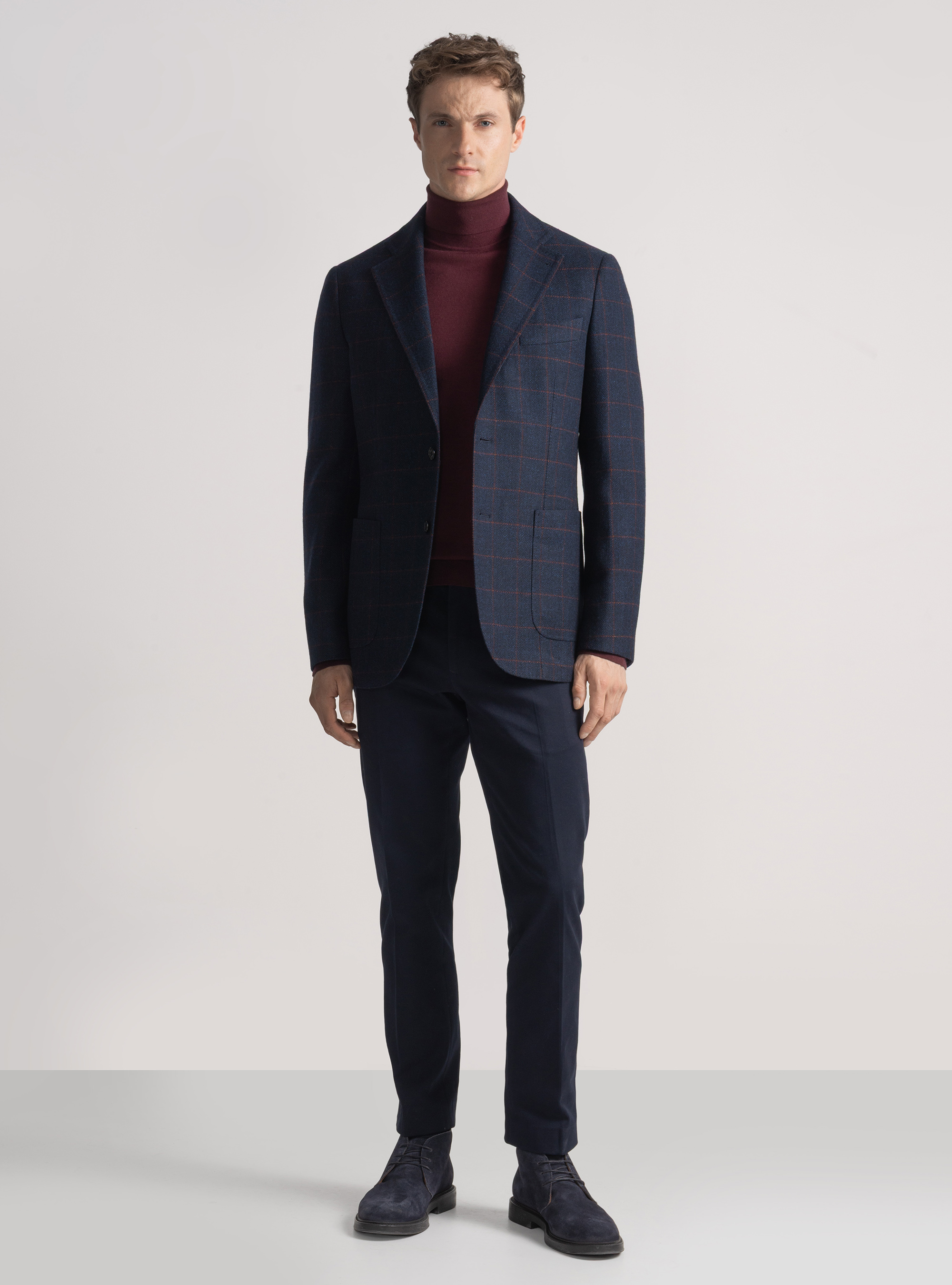 Cashmere wool checked blazer, NAVY BLUE
