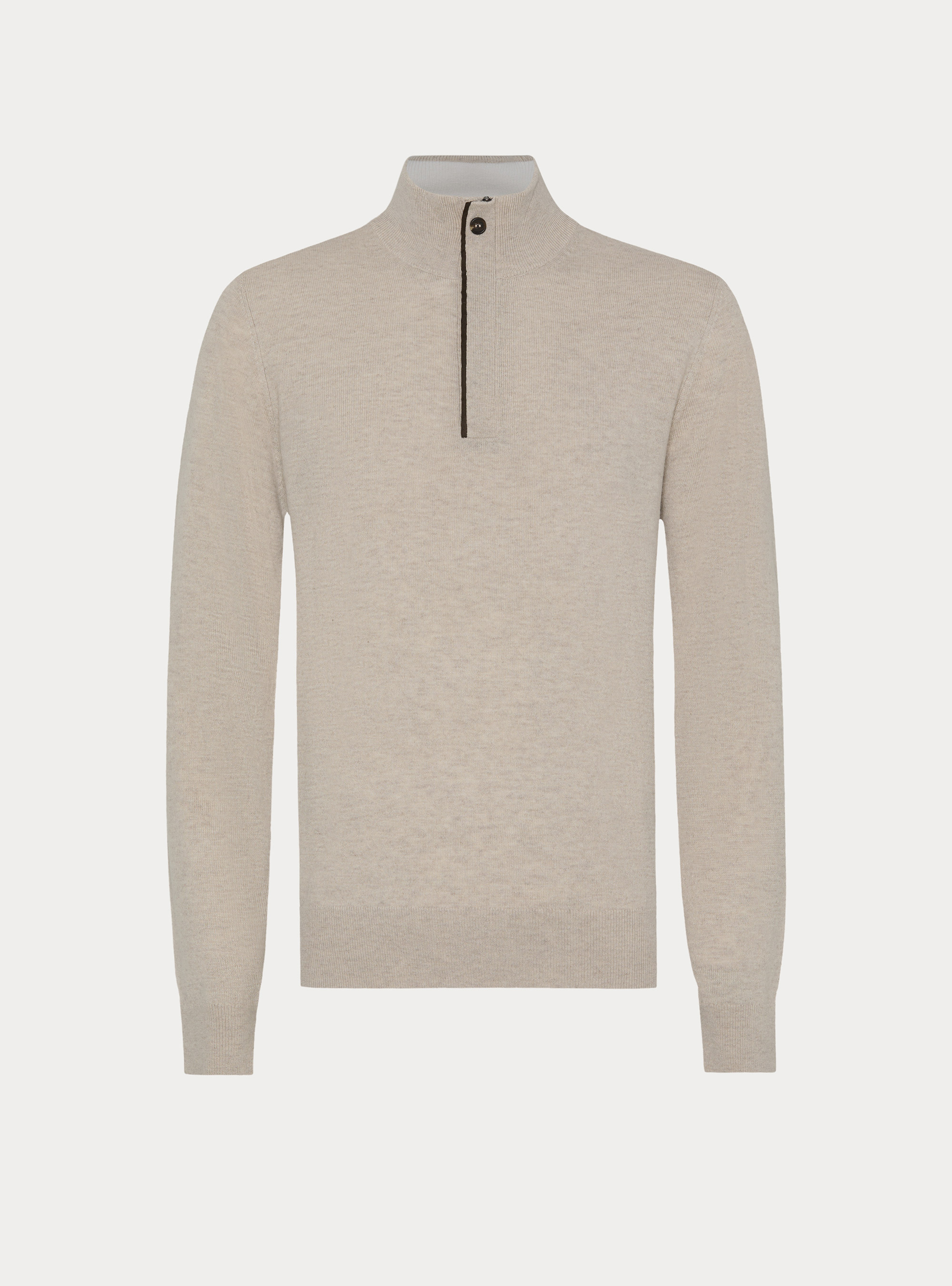 Maglia mezza zip con toppe in misto lana, ECRU