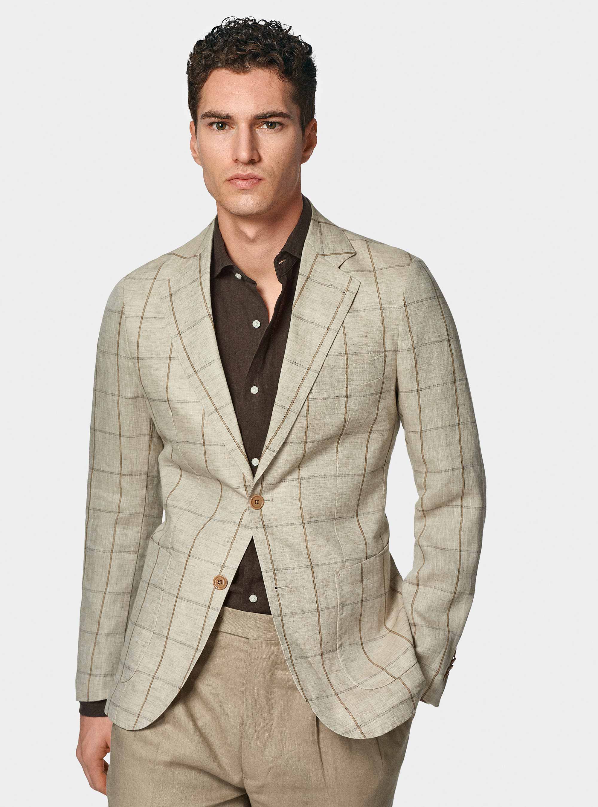 Fancy blazer in delav&eacute; linen, SAND