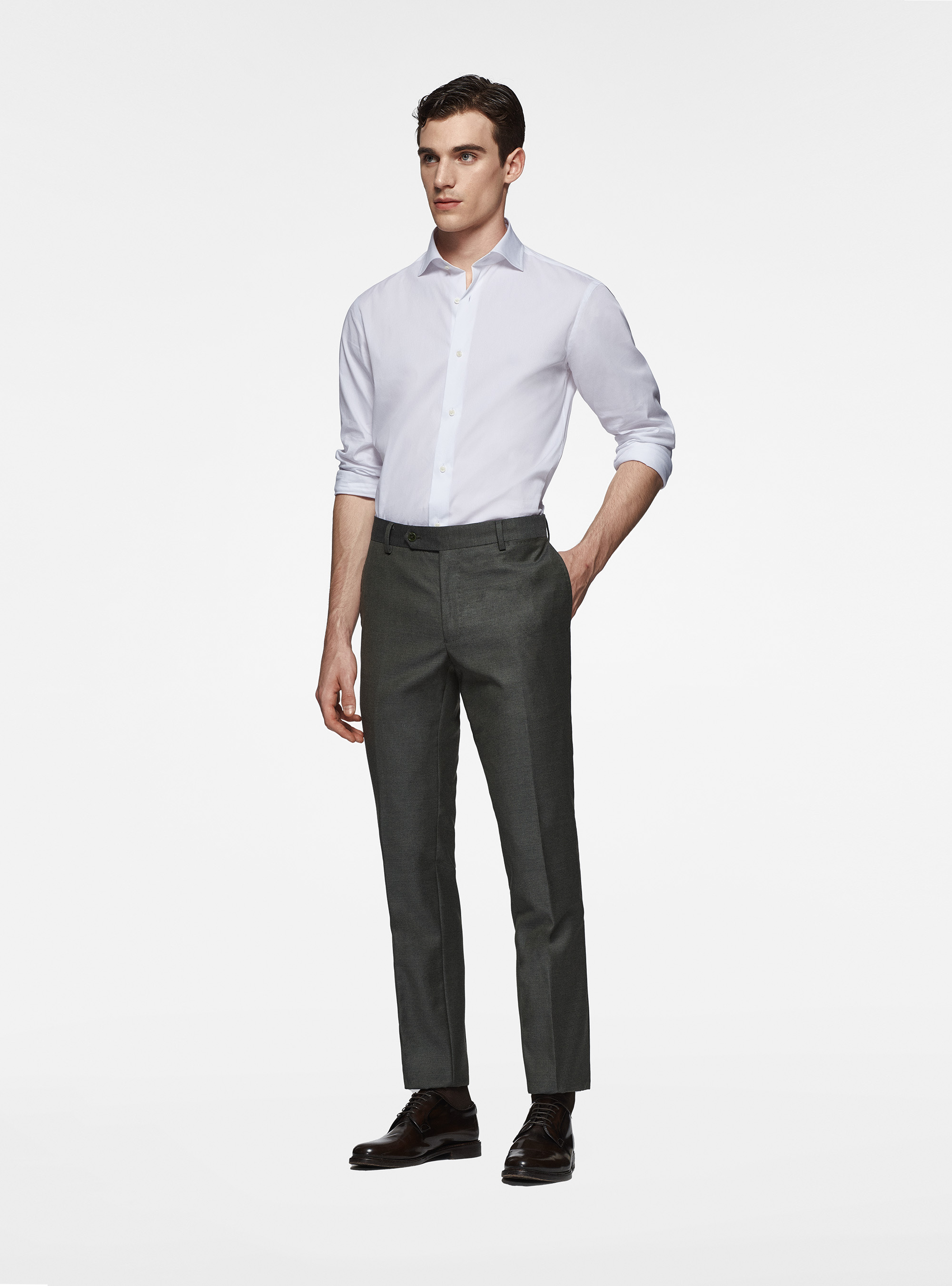 Pantaloni in pura lana superfine 110's, VERDE