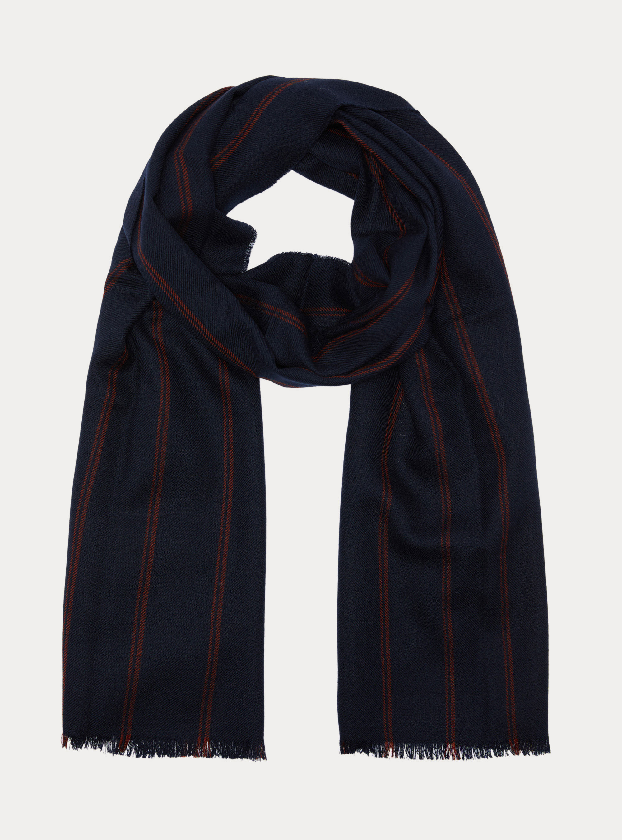 Sciarpa leggera in lana a righe, NAVY/BORDEAUX B054