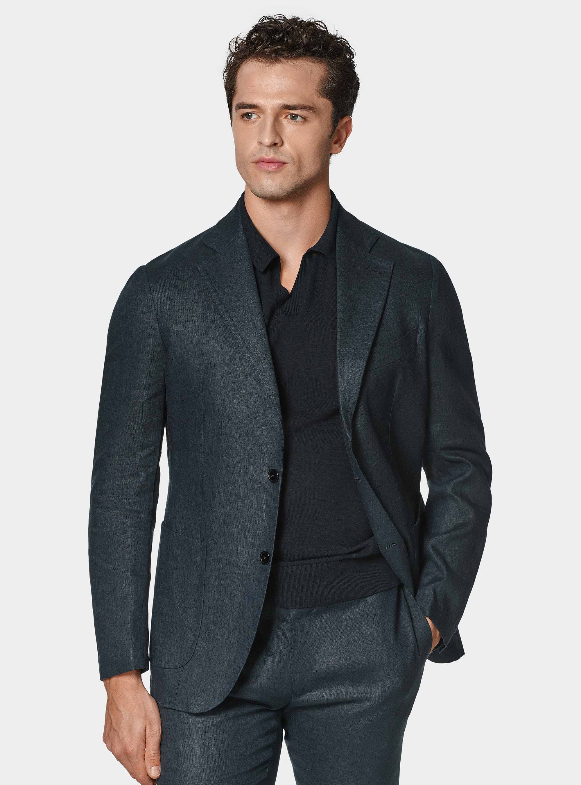 Pure linen suit blazer, NAVY BLUE