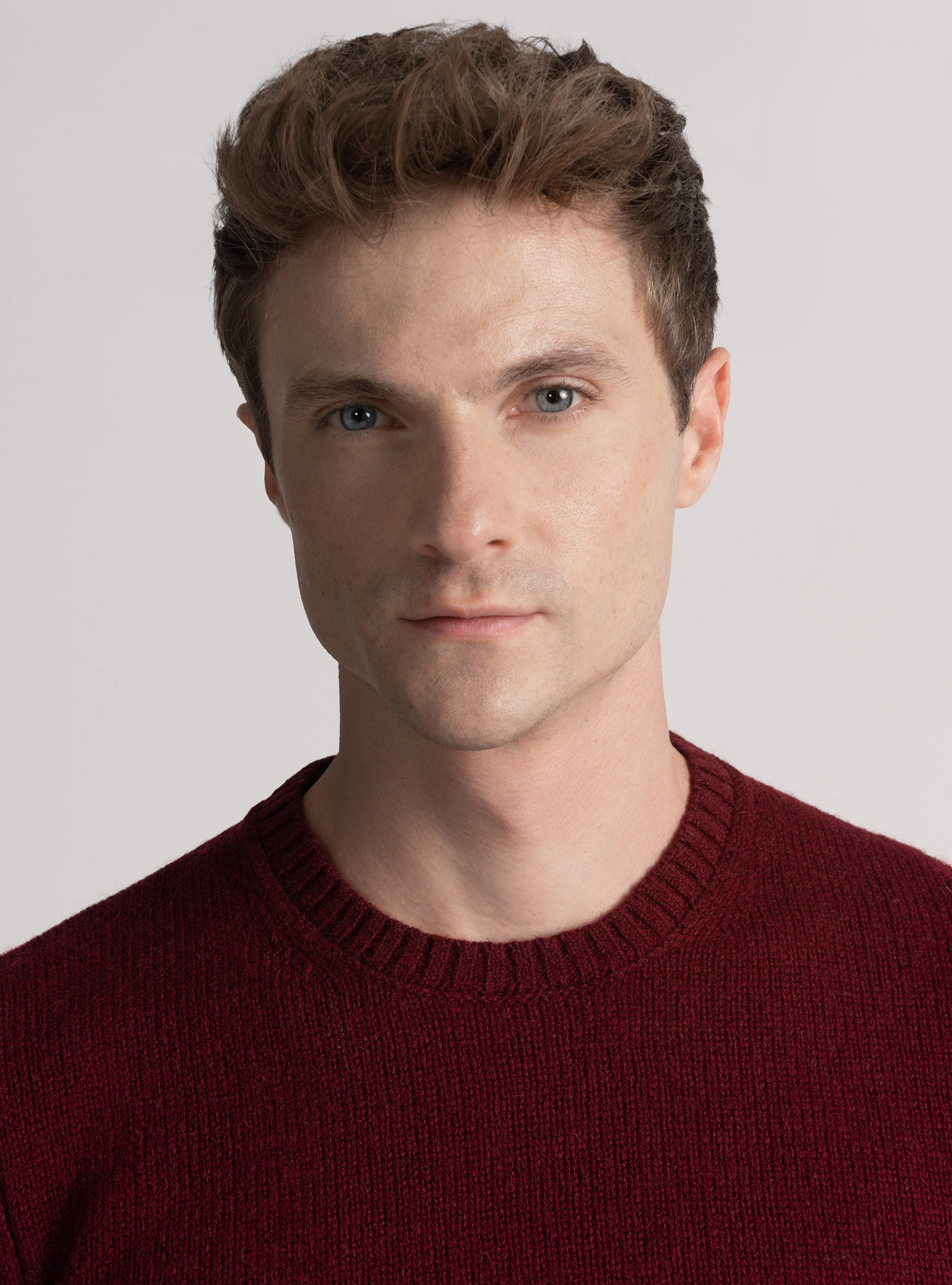 Shetland wool crew-neck sweater, BORDEAUX