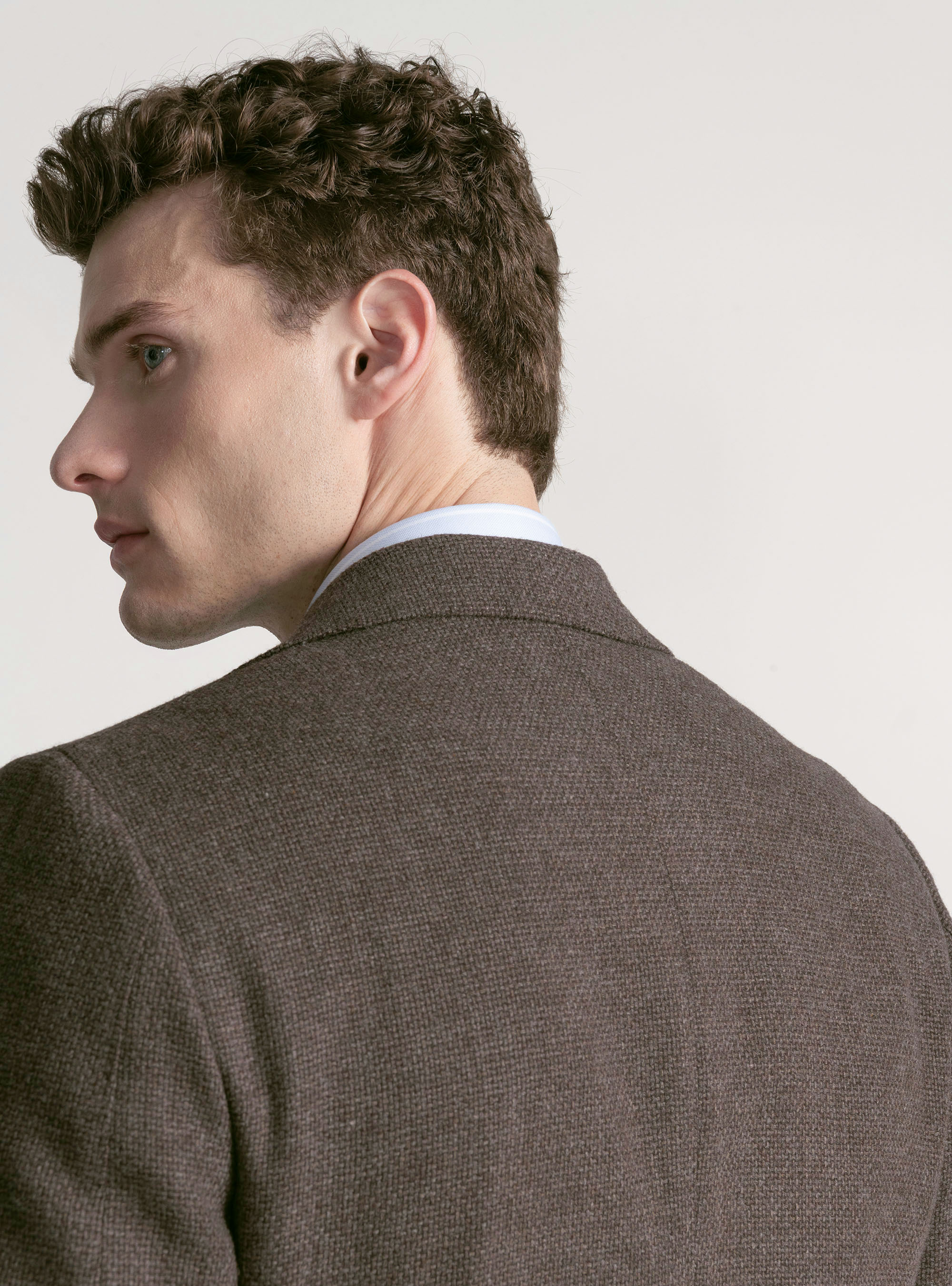 Giacca hopsack in lana cotone e cashmere, FANGO