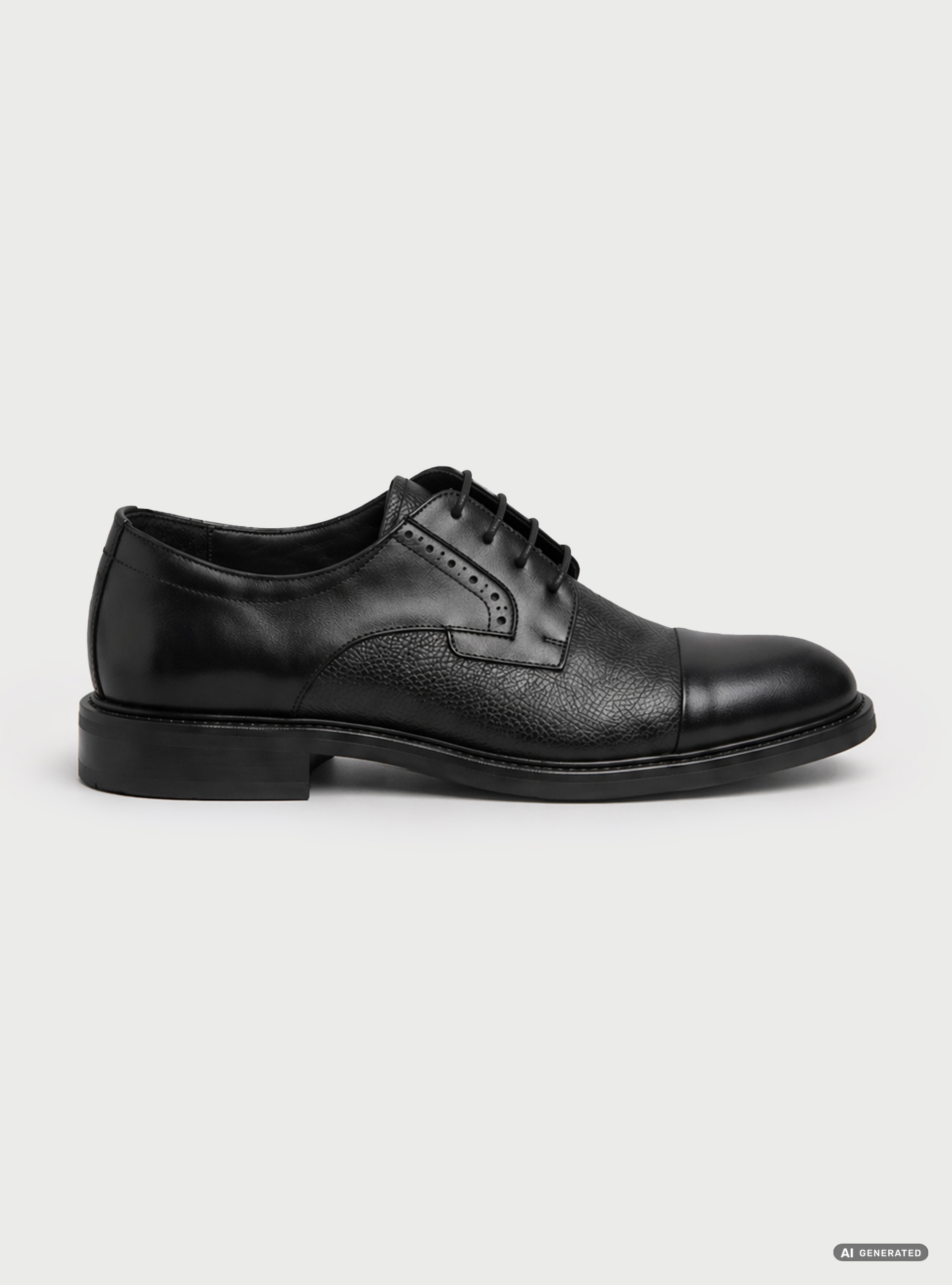 Derby &agrave; lacets en cuir martel&eacute; avec bout demi-arrondi, NOIR