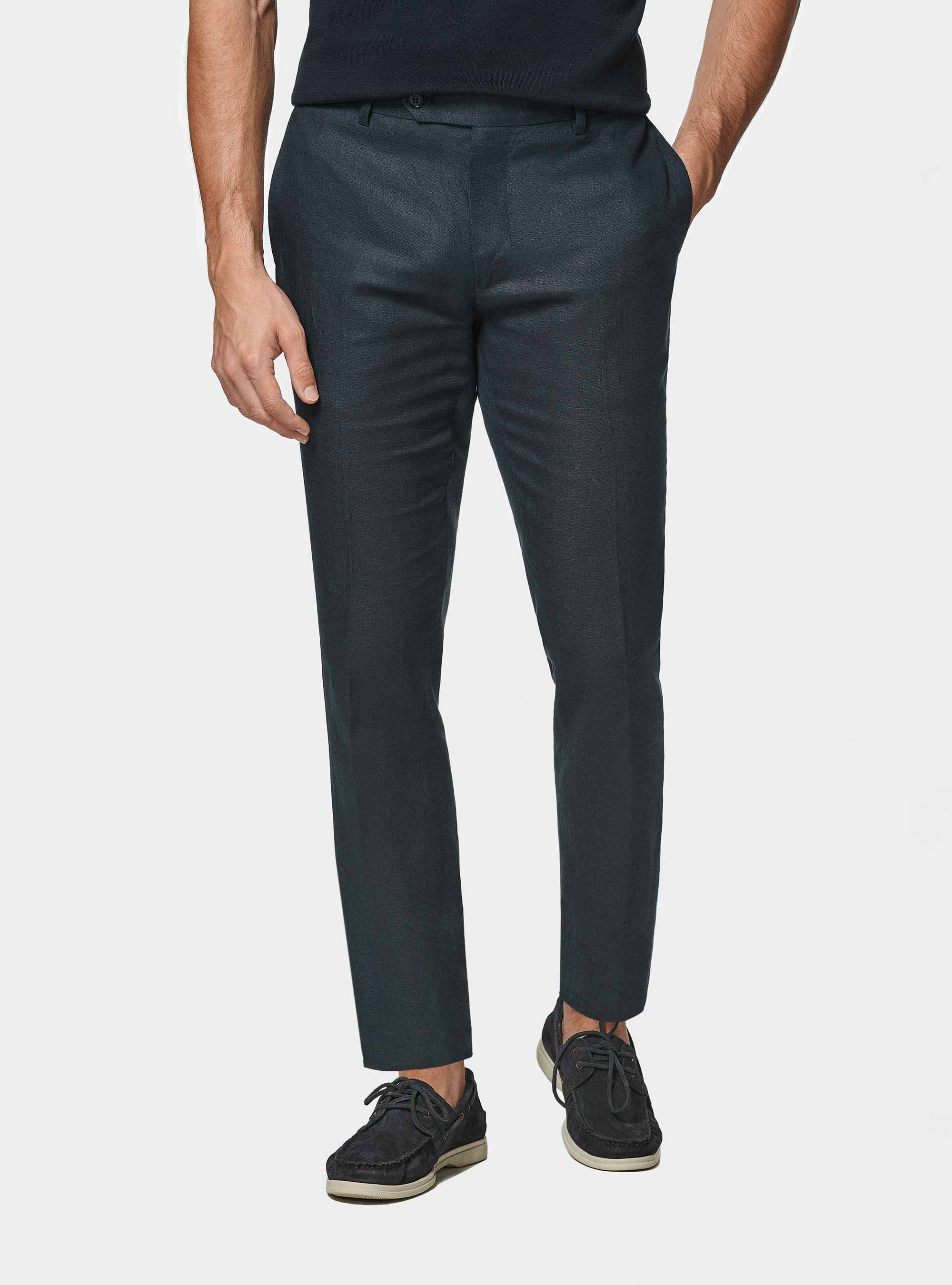 Pantaloni abito in puro lino, BLU NAVY