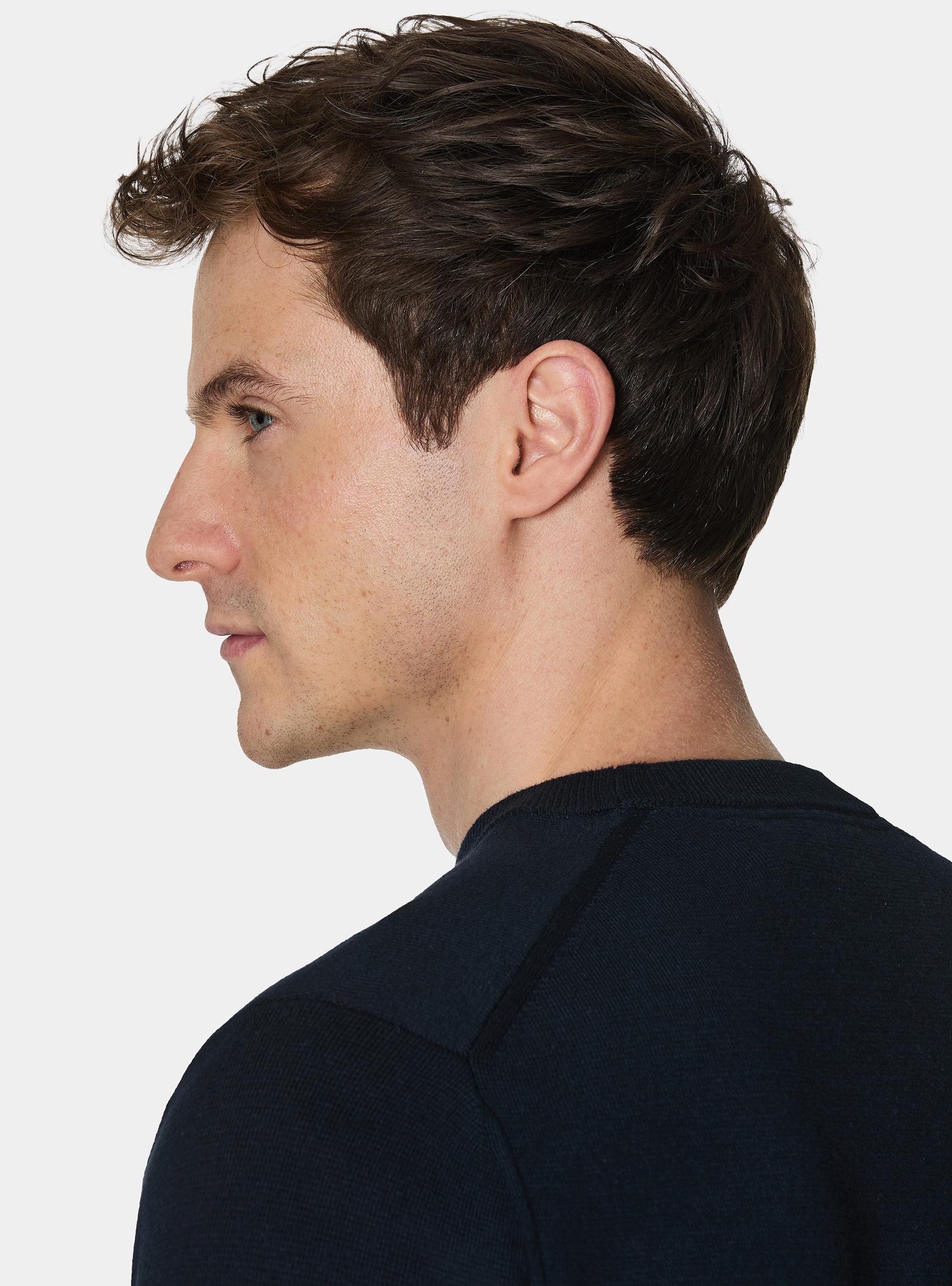 Pull &agrave; col rond en coton m&eacute;lang&eacute;, BLEU MARINE