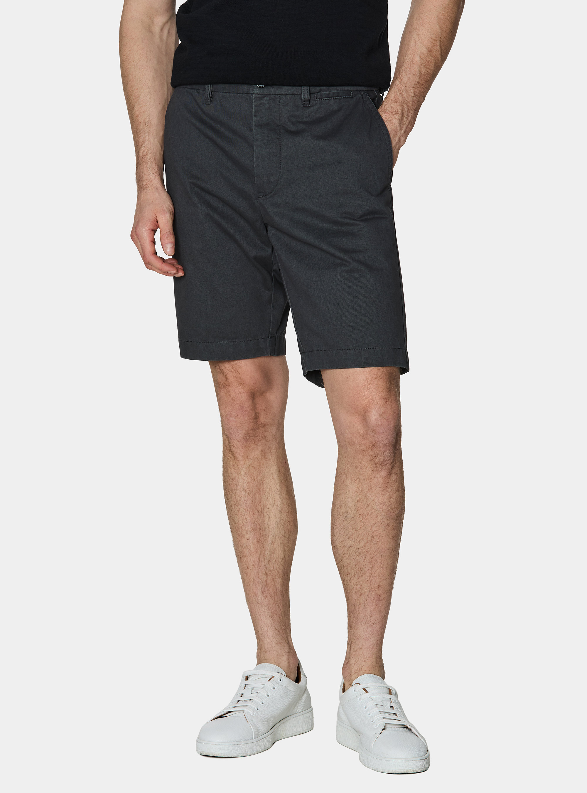 Bermuda chino in twill di cotone, ASFALTO