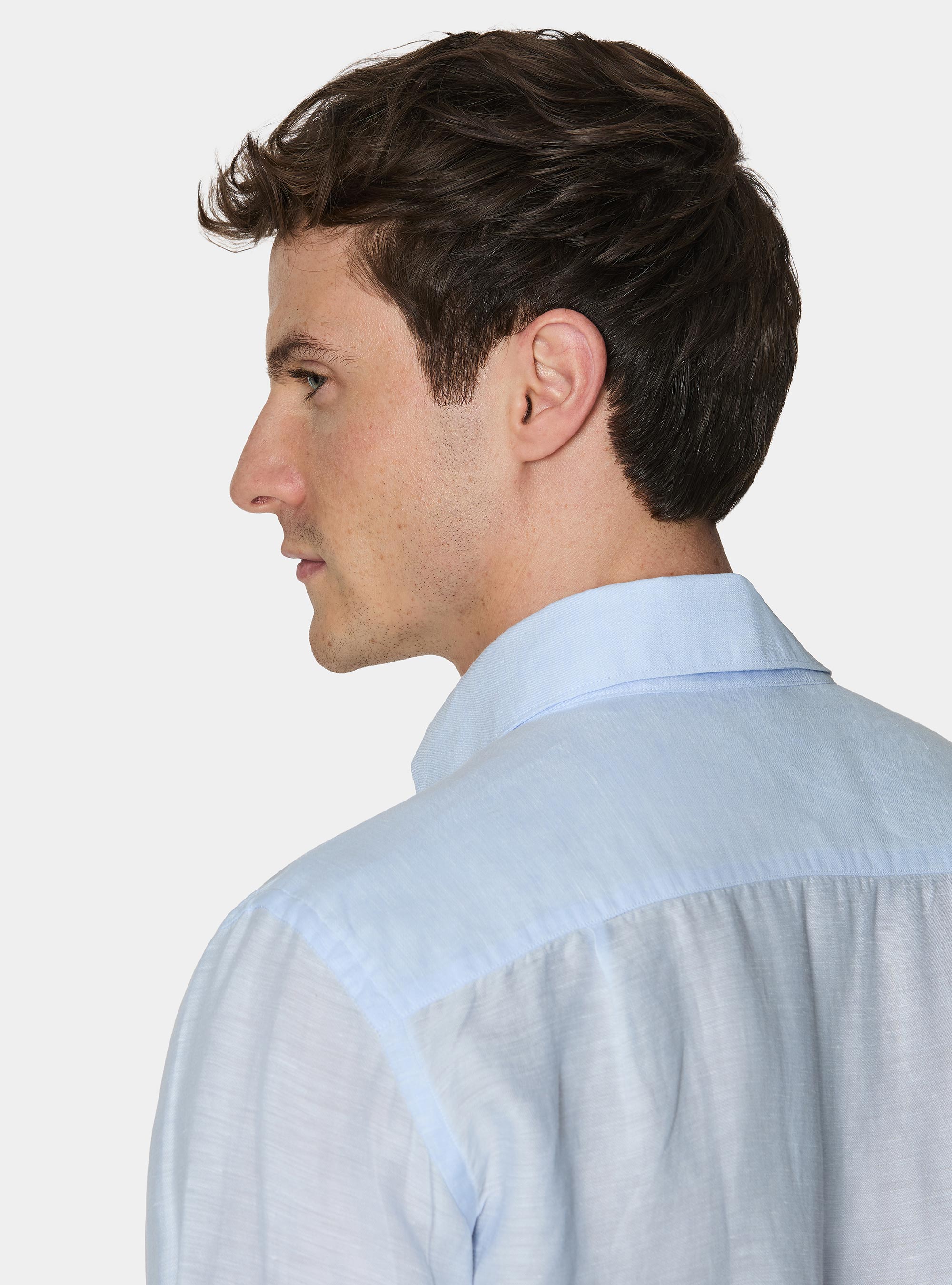 Leinenmischhemd mit Beleg, AZZURRO 0276C