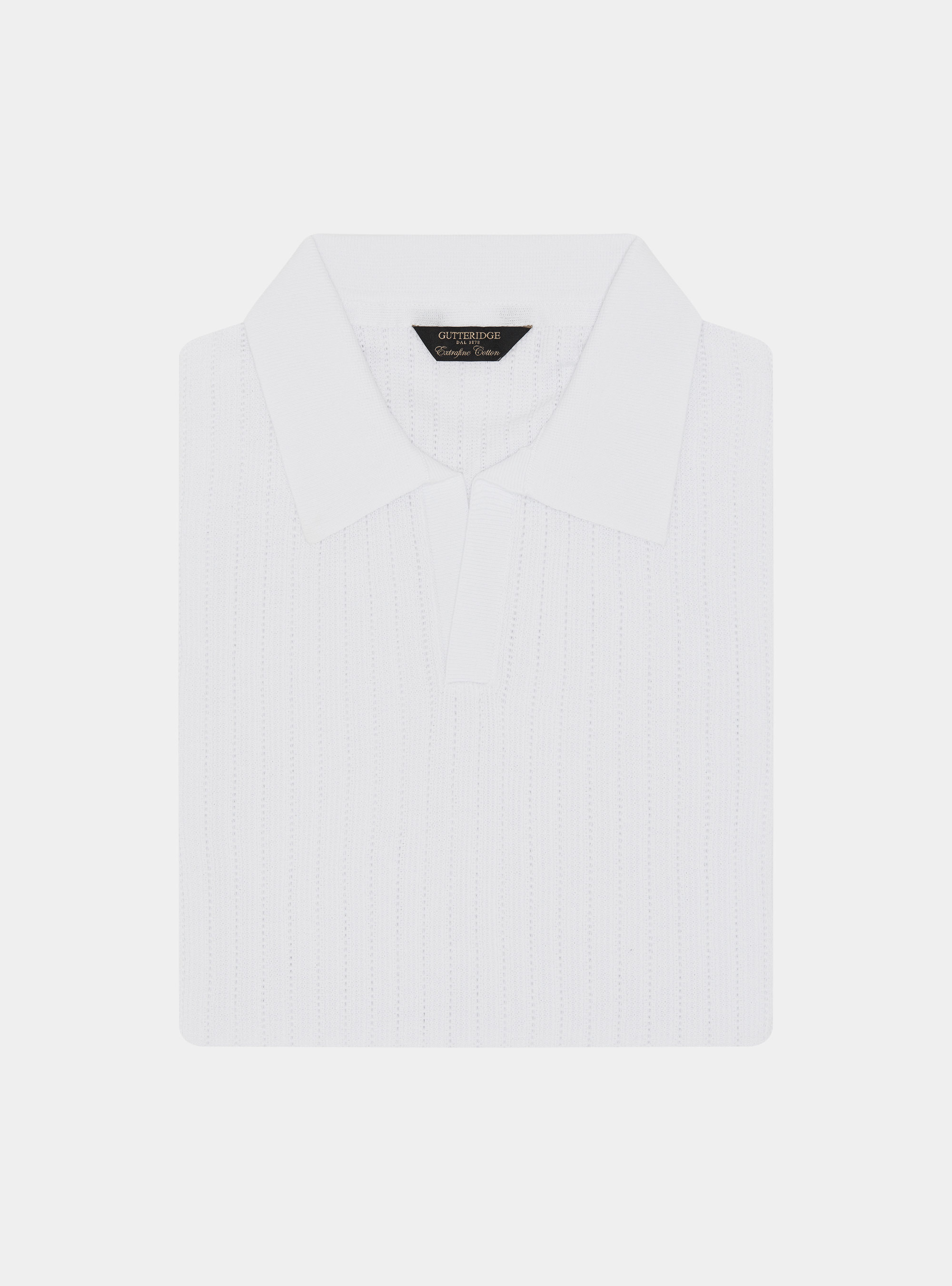 Perforated knit polo shirt without buttons in extra-fine cotton, WHITE